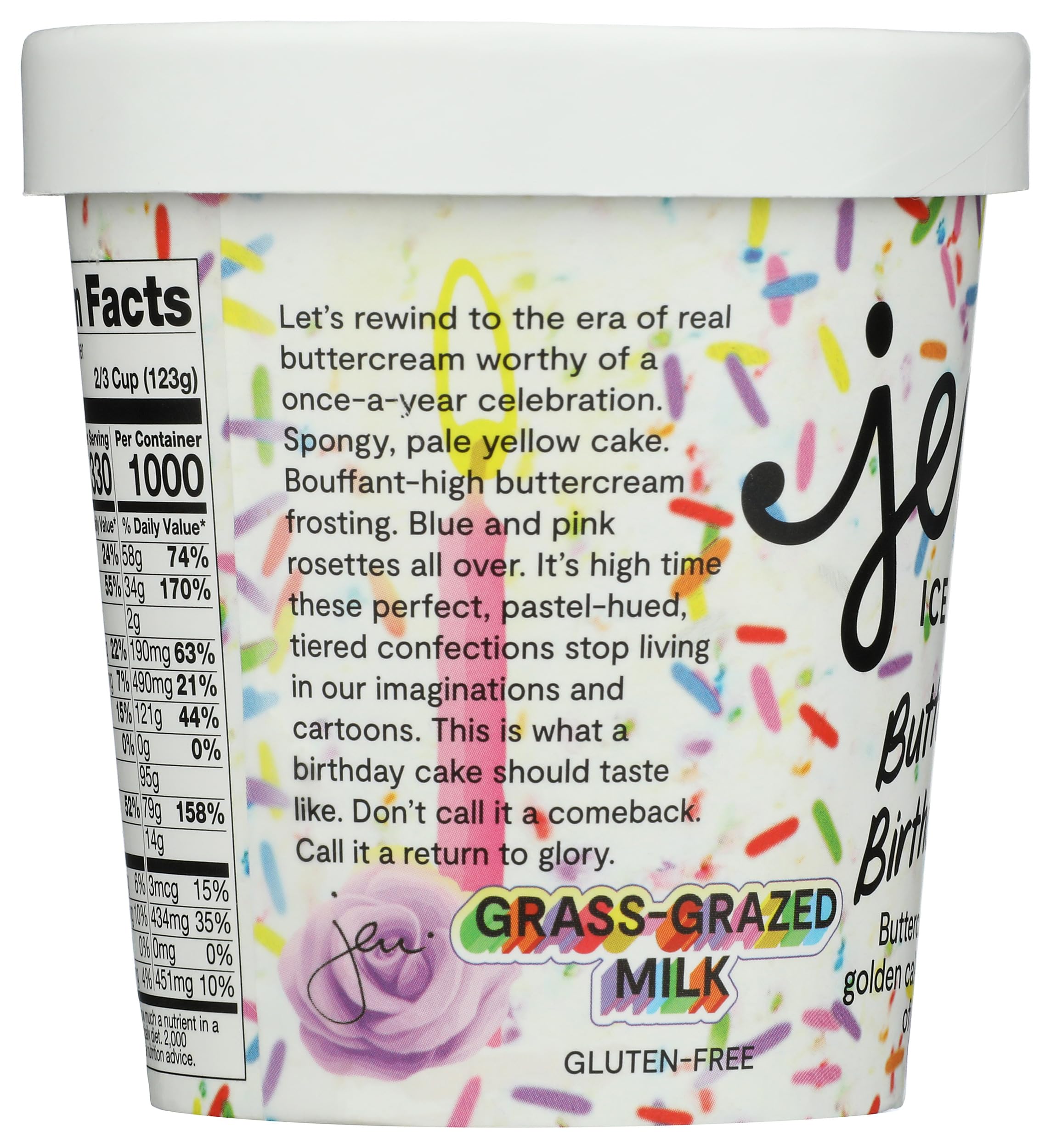 JENIS SPLENDID Buttercream Birthday Cake Ice Cream - 1 Pint (16 oz) Premium Frozen Dessert for Celebrations & Special Occasions