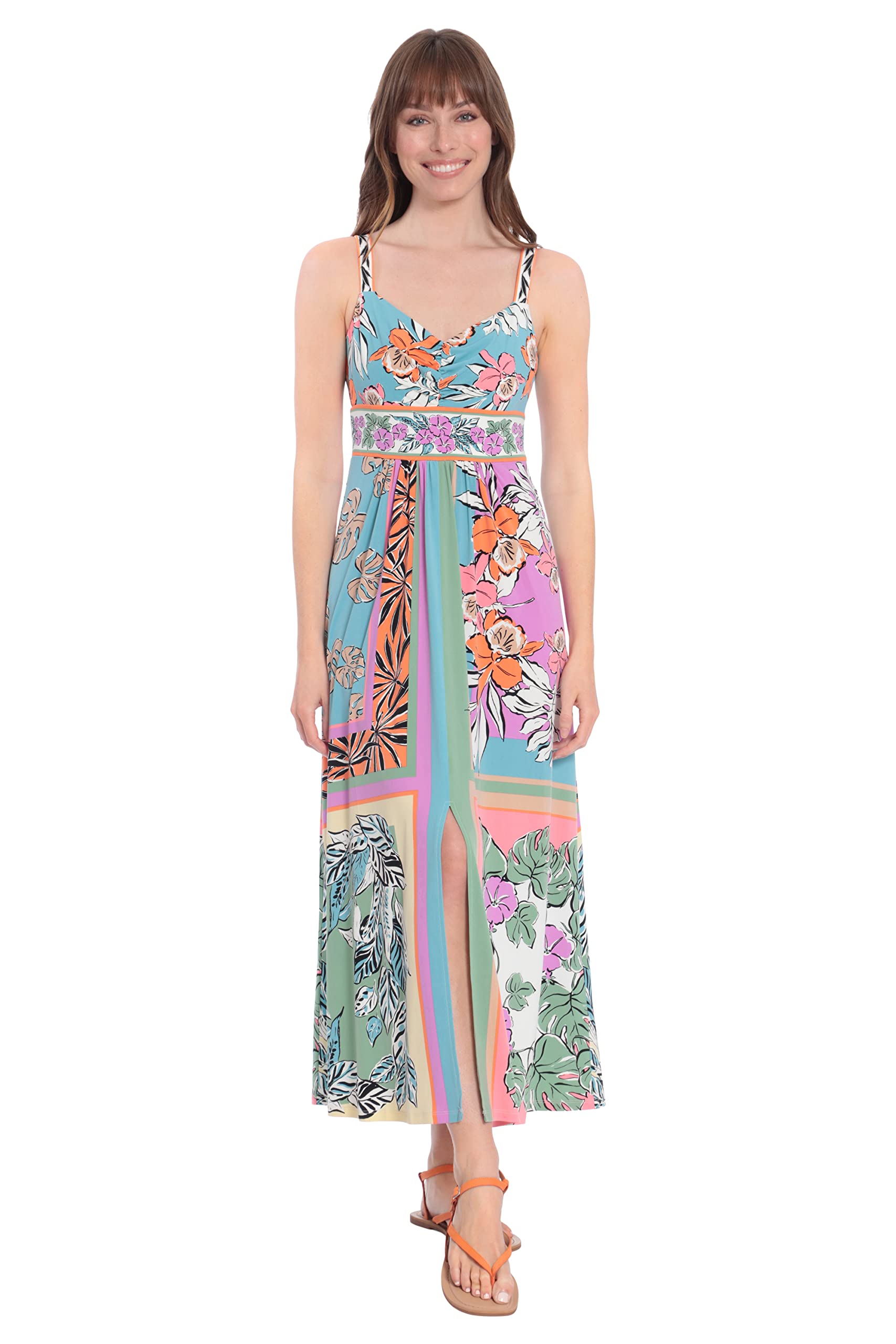 London Times Floral Maxi Dress for Women with Slit - Perfect for Summer & Beach