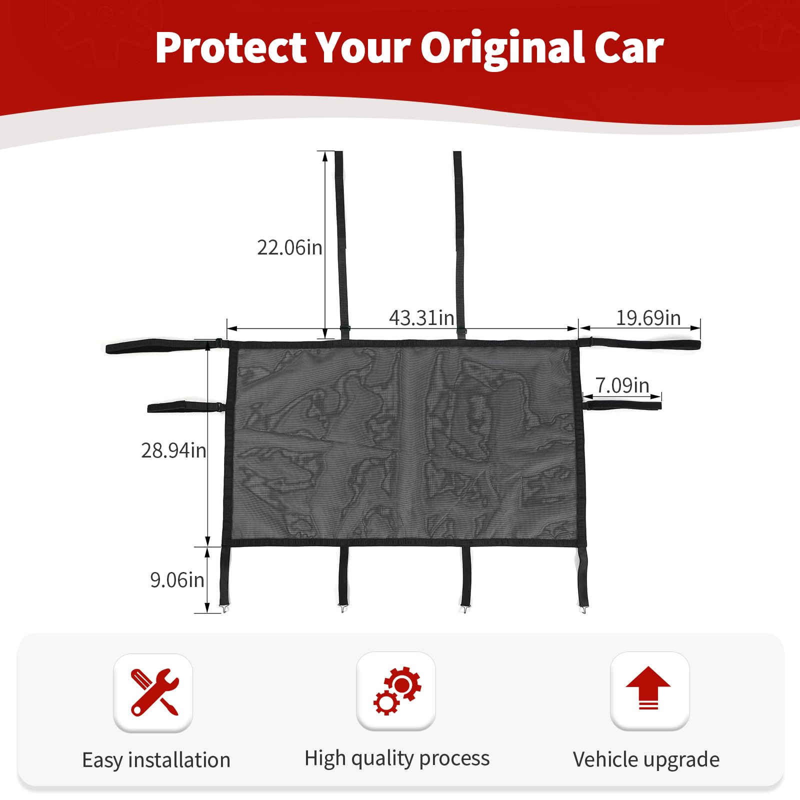Jeep Wrangler JK JL Gladiator JT Rear Seat Divider Net Mesh - Heavy Duty Pet Dog Car Barrier & Cargo Net for Vehicle Organization (Black) - Perfect for Road Trips, Pet Safety & Secure Storage