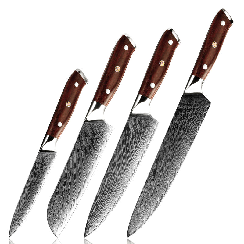 Premium 4-Piece Splendor Knife Set - VG10 Damascus Steel Blades with Pakkawood Handle & Sheath - Perfect for Home Chefs, Camping & Outdoor Cooking