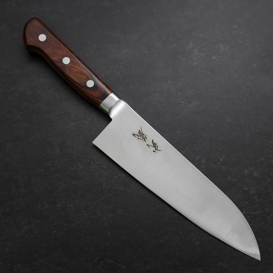 Premium Santoku Knife 180mm - VG-10 Stainless Steel Blade with Polished Western Mahogany Handle - Perfect for Slicing, Dicing & Chopping Vegetables, Meat & Fish - Professional Japanese Kitchen Knife for Home Chefs & Cooking Enthusiasts