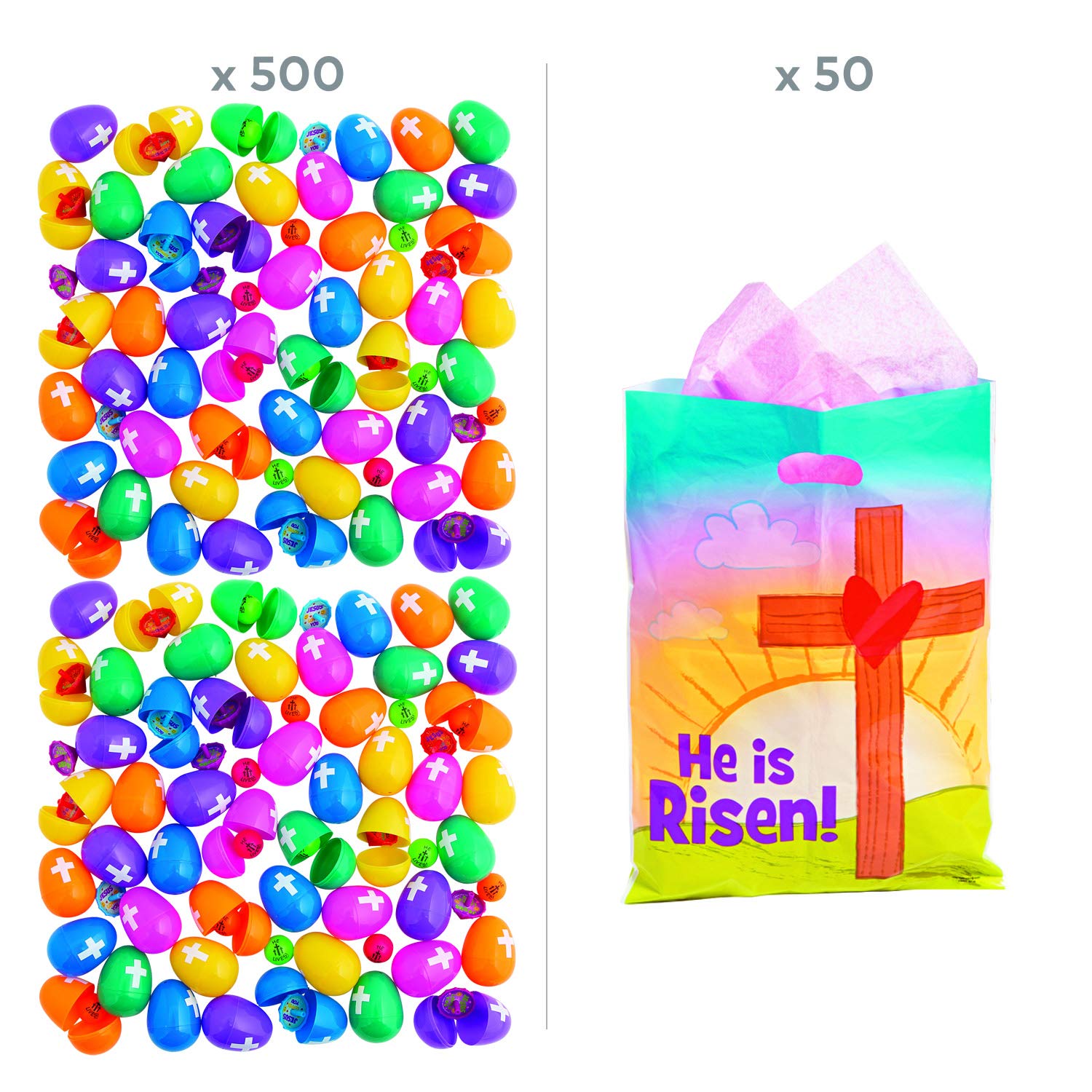 Bulk Religious Easter Egg Hunt Party Supplies - 550 Pre-Filled Plastic Eggs for 50 Kids - Easter Party Favors & Decorations - Perfect for Church Events, School Activities, and Family Gatherings