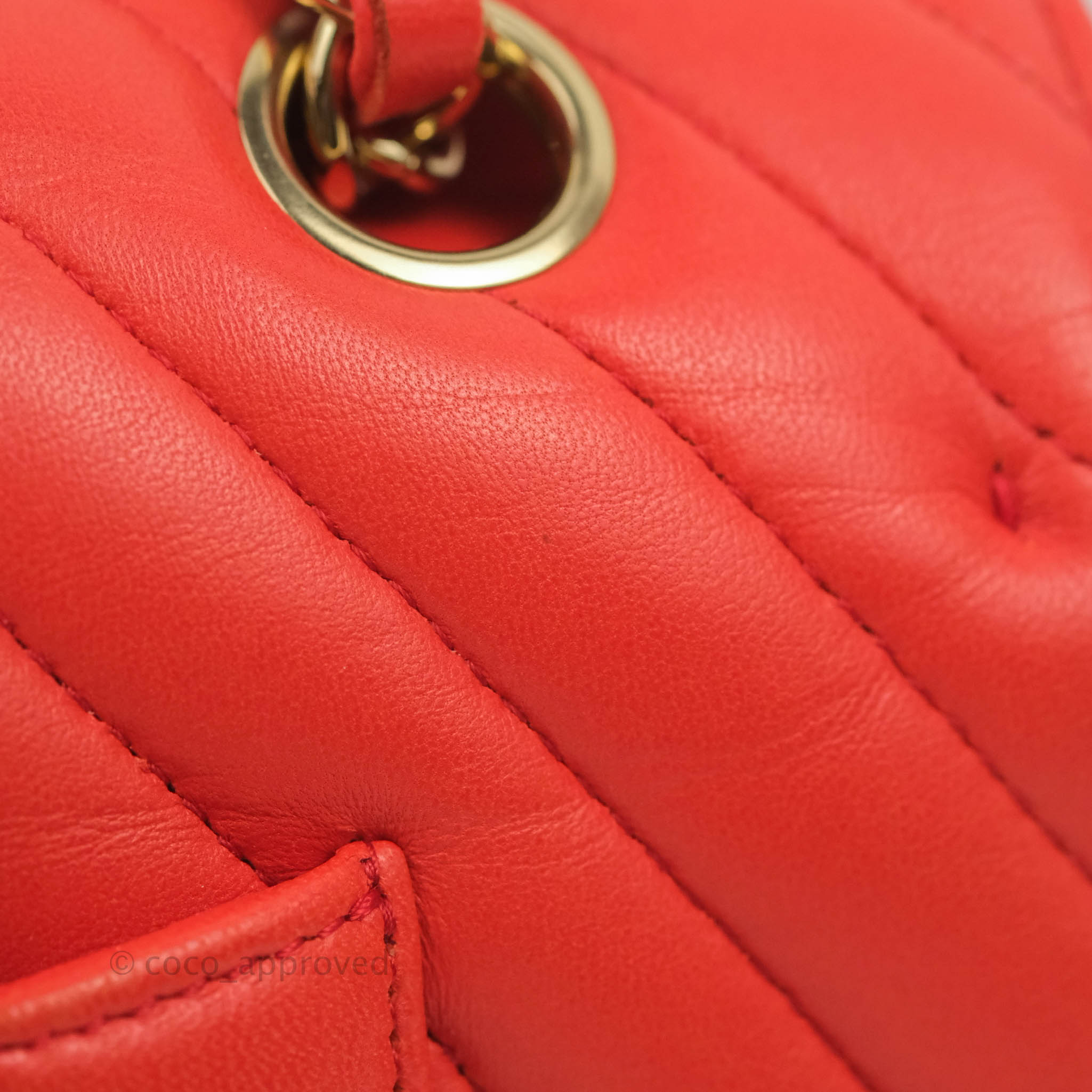 Chanel Classic Medium Double Flap Bag - Genuine Lambskin Leather with Gold Hardware in Brick Red | Luxury Handbag for Women, Perfect for Work, Parties & Everyday Use