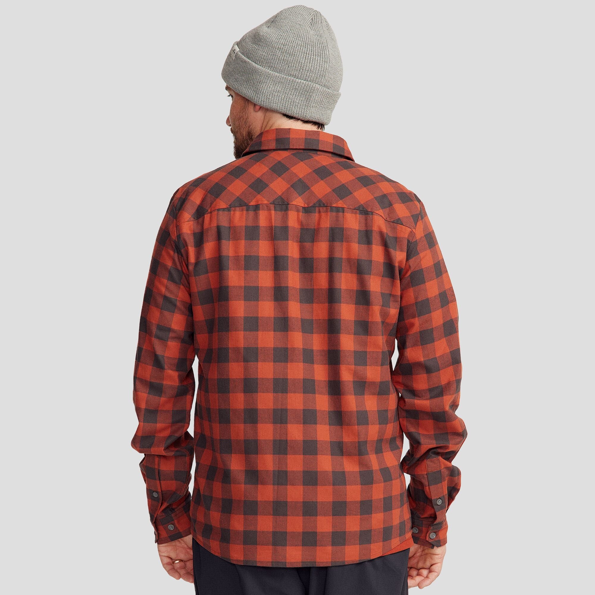 Fyfe Mens Long Sleeve Shirt - Redwood Gingham Plaid Flannel Shirt for Men | Casual Wear, Outdoor Activities & Fall Fashion