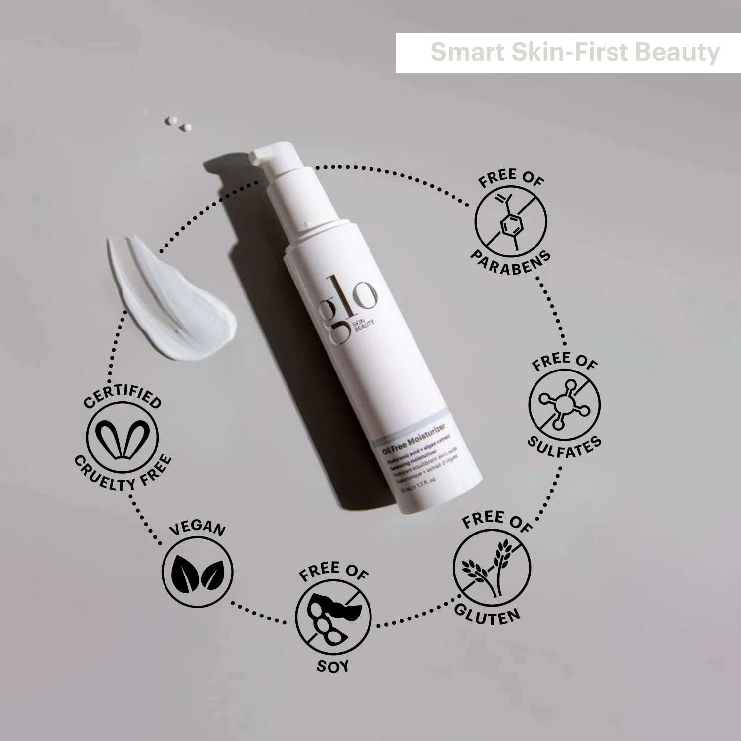 Glo Skin Beauty Oil Free Moisturizer - Lightweight Hyaluronic Acid & Algae Extract Face Cream for Balanced, Hydrated & Clear Skin | Daily Use for Dry, Oily & Combination Skin Types