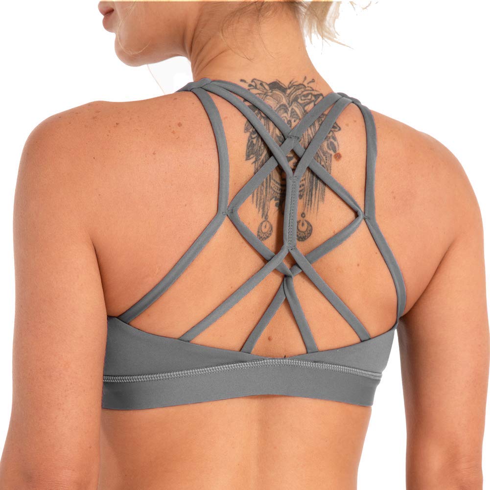 Women's Low Support Padded Sports Bras - Strappy Criss-Cross Back for Yoga & Workouts