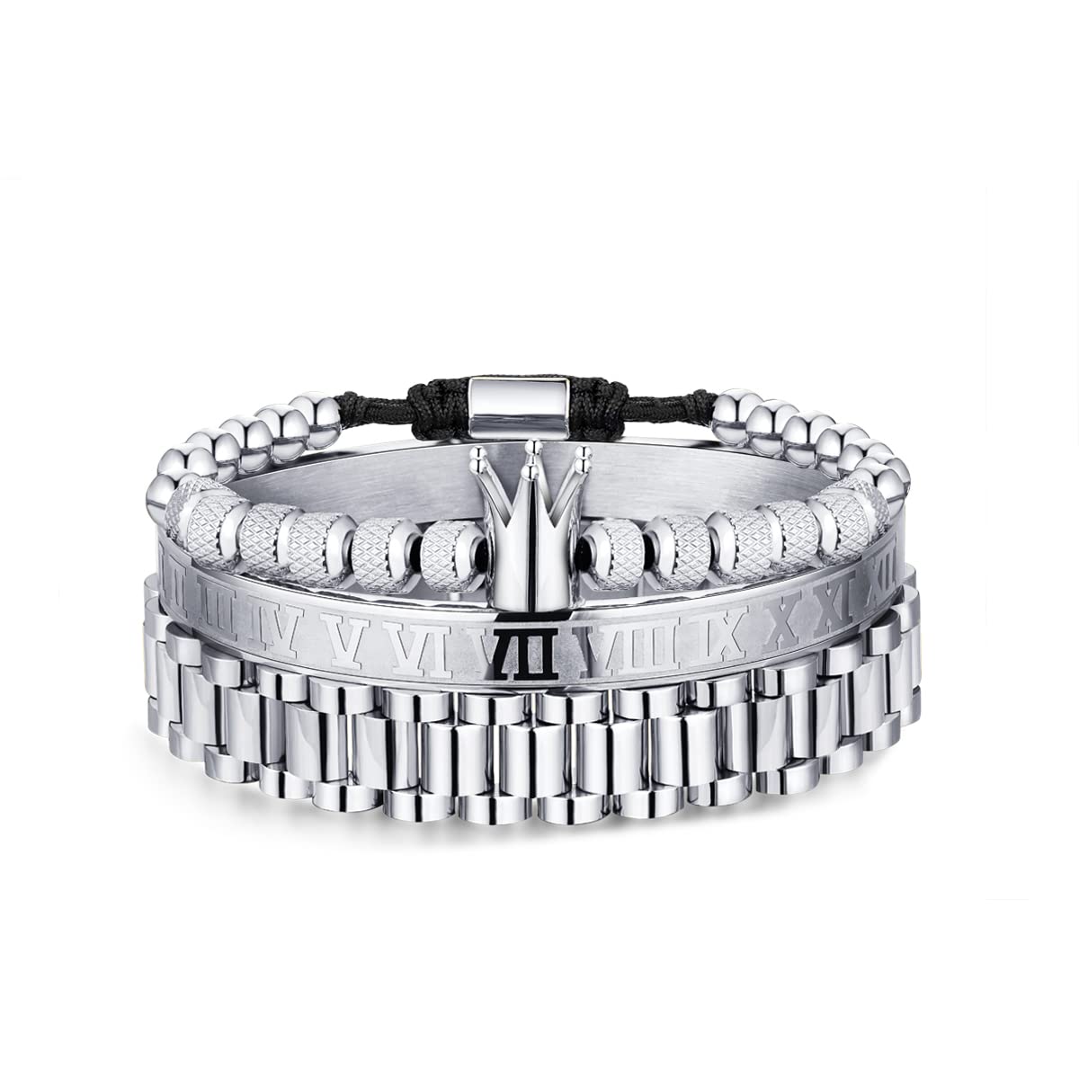 WFYOU Imperial Crown Bracelet for Men - 18K Gold Plated Cubic Zirconia Beaded Cross Charm Bracelet - Luxury Jewelry Gift for Him - Perfect for Weddings, Anniversaries & Special Occasions