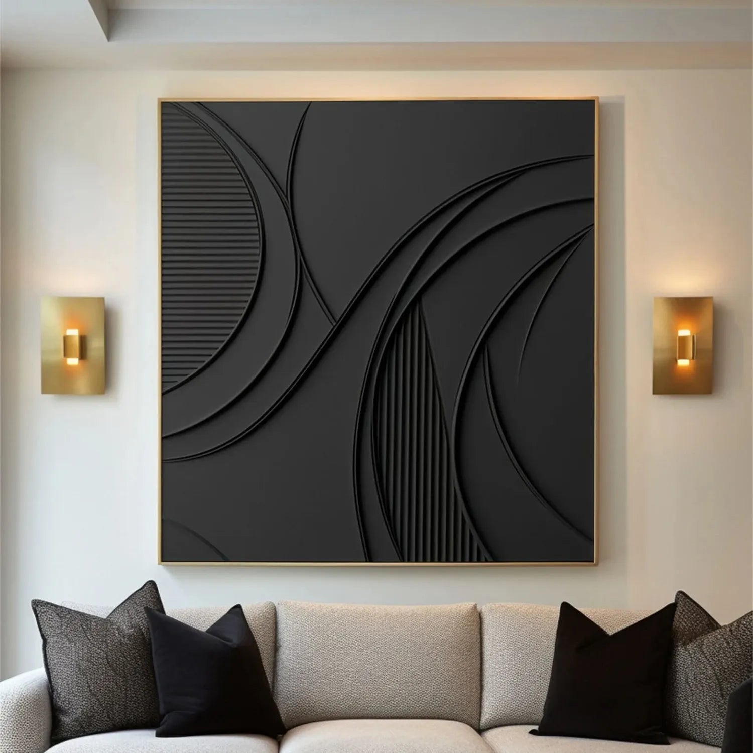 Black Minimalist Textured Painting Canvas #MZ128 - Modern Abstract Wall Art for Living Room, Bedroom & Office Decor
