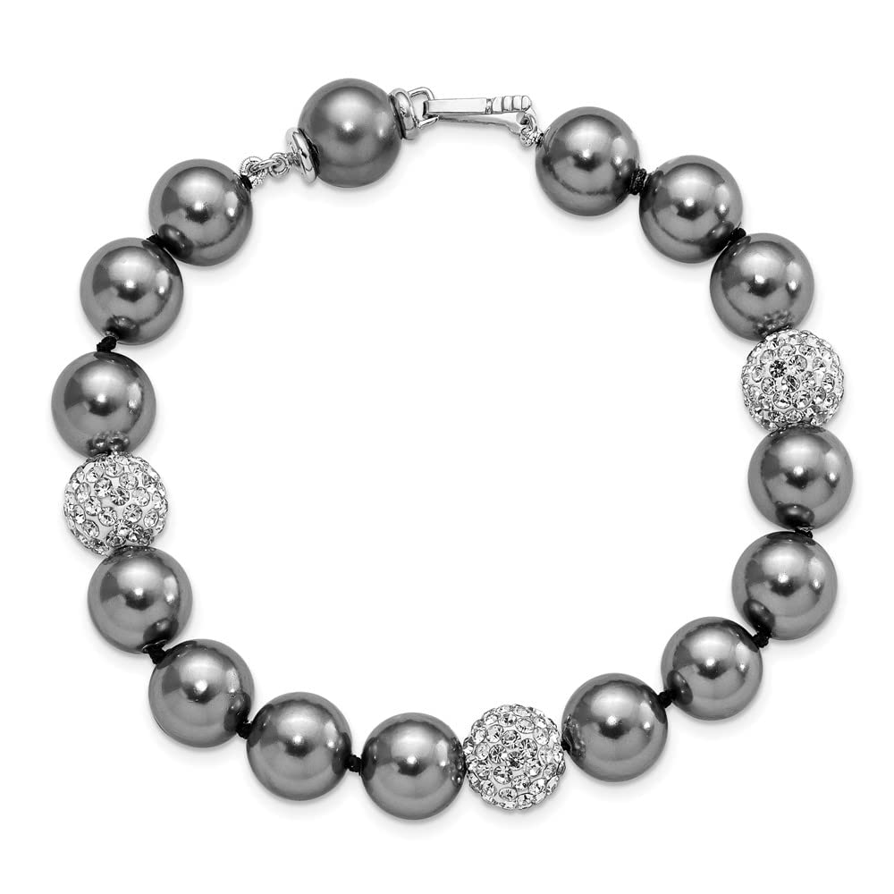 925 Sterling Silver Imitation Shell Pearl Crystal Bracelet for Women | Elegant Fine Jewelry Gift for Her (10-11mm, 8