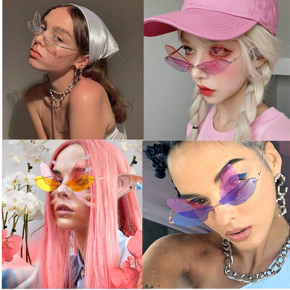ENTHYI Dragonfly Wing Shape Sunglasses for Women & Men - Frameless Irregular UV Protection Glasses - Perfect for Parties, Beach & Outdoor Activities
