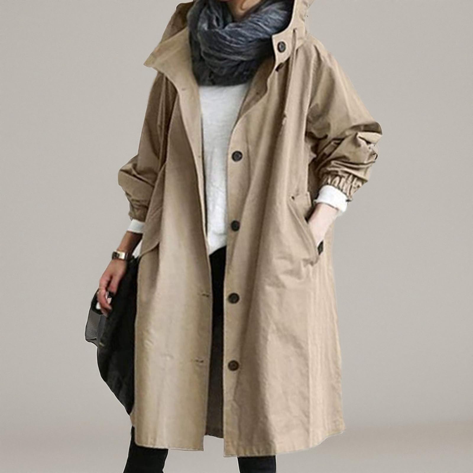 Women's Waterproof Trench Coat - Elegant Loose Fit Hooded Rain Jacket for Winter | Windproof & Comfortable Outerwear for Work, Travel & Daily Wear
