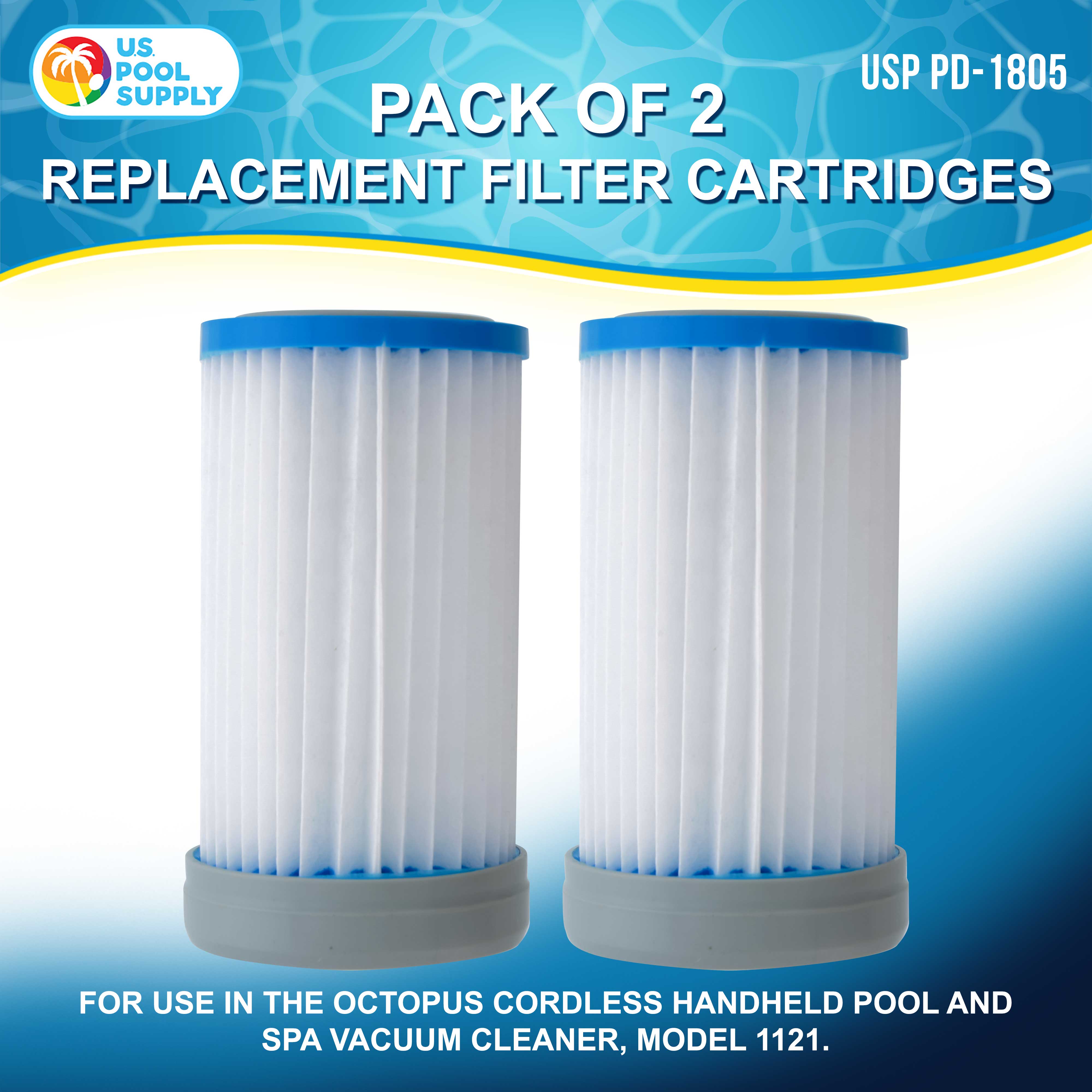 2-Pack Replacement Filter Cartridges for Octopus Pool & Spa Vacuum Cleaner Model 1121 - Compatible with In-Ground & Above-Ground Pools