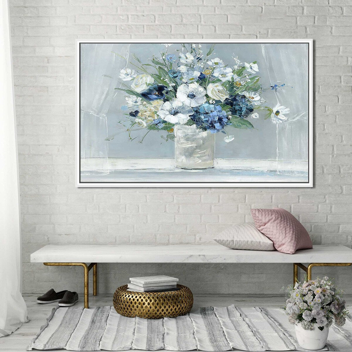 Be Happy Blue Print Floating Canvas Wall Art - Inspirational Home Decor for Living Room, Bedroom & Office