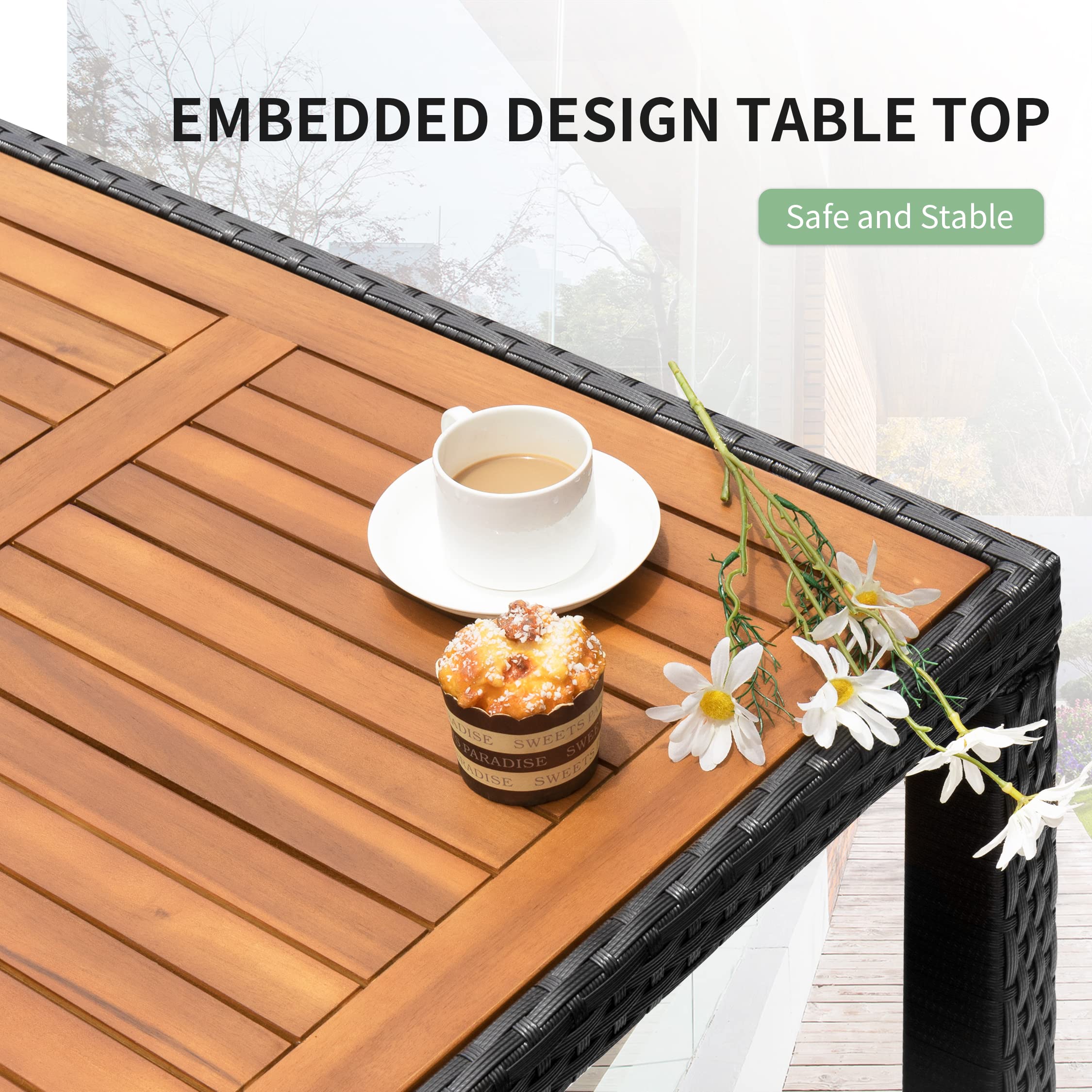Flamaker 5-Piece Outdoor Dining Set - Acacia Wood Patio Table & Chairs with Soft Cushions, Weather-Resistant Wicker Furniture for Deck, Backyard, Garden - Perfect for Outdoor Entertaining & Relaxation
