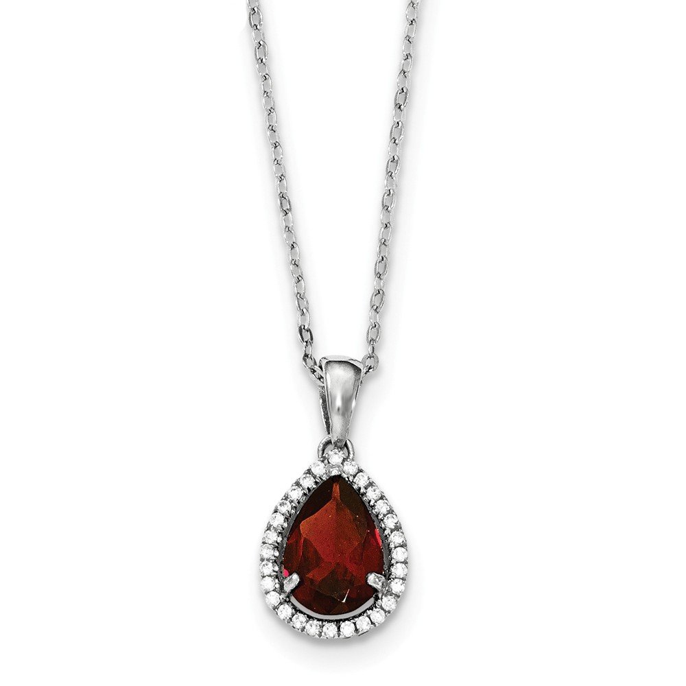 Elegant Sterling Silver Polished Garnet & CZ Necklace for Women | Perfect Gift for Valentine's Day, Anniversary & Special Occasions