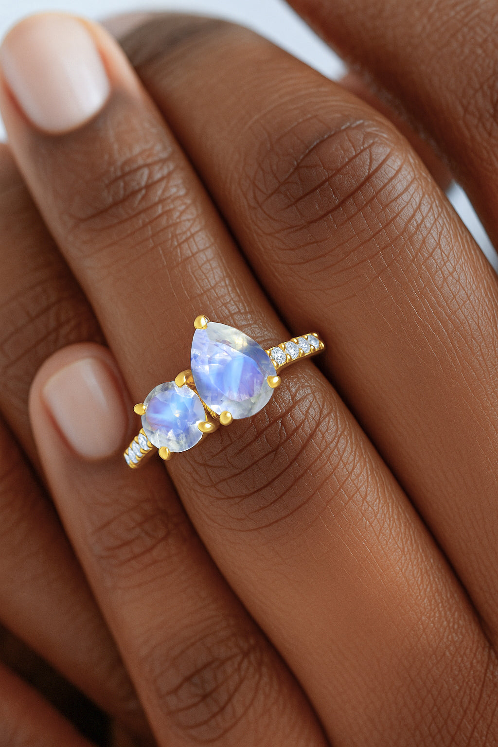 Natural Moonstone Dual Stone Promise Ring for Women - Elegant & Unique Jewelry Gift for Her, Perfect for Anniversaries, Engagements & Special Occasions