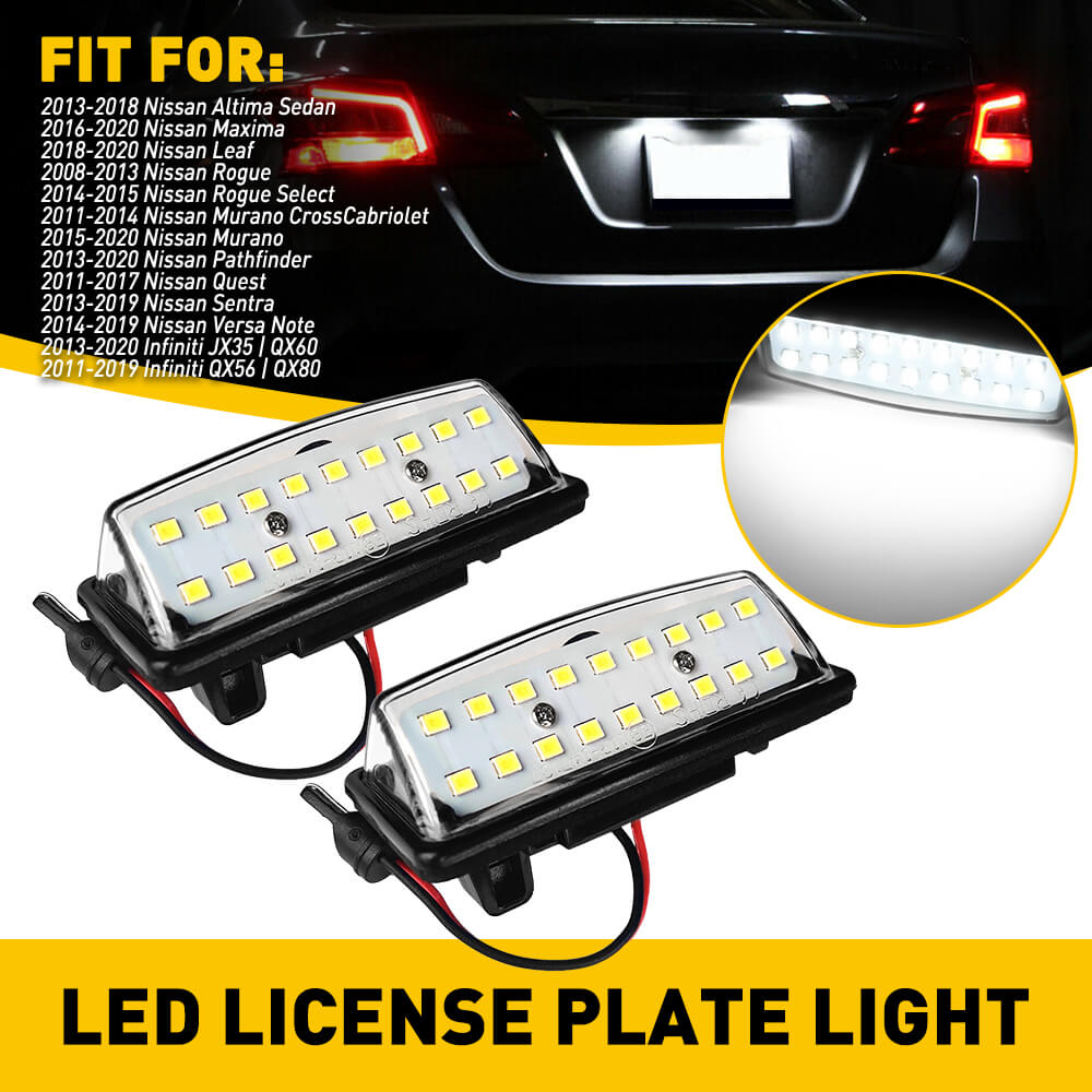 LED License Plate Lights Tag Light Lamp Assembly for Nissan Altima Maxima Murano Rogue Sentra Versa Note Pathfinder Quest, Infiniti JX35 QX56 QX60 QX80 - Bright White Illumination for Enhanced Night Visibility & Safety