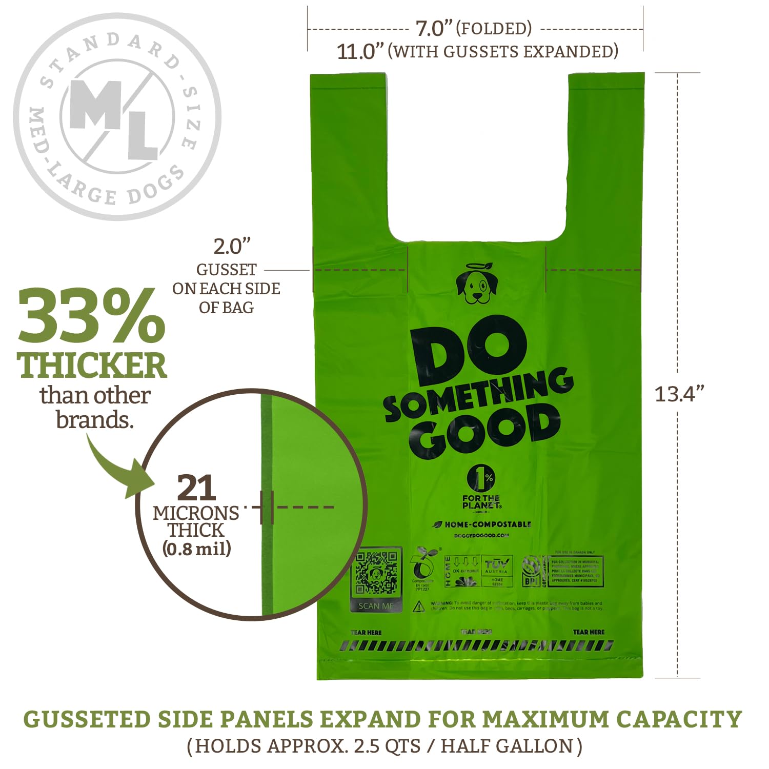 Eco-Friendly Dog Poop Bags - 60 Count Unscented Biodegradable Waste Bags with Easy-Tie Handles | Thick Leak-Proof Standard Size Doggy Bags | Perfect for Daily Walks, Park Visits & Travel