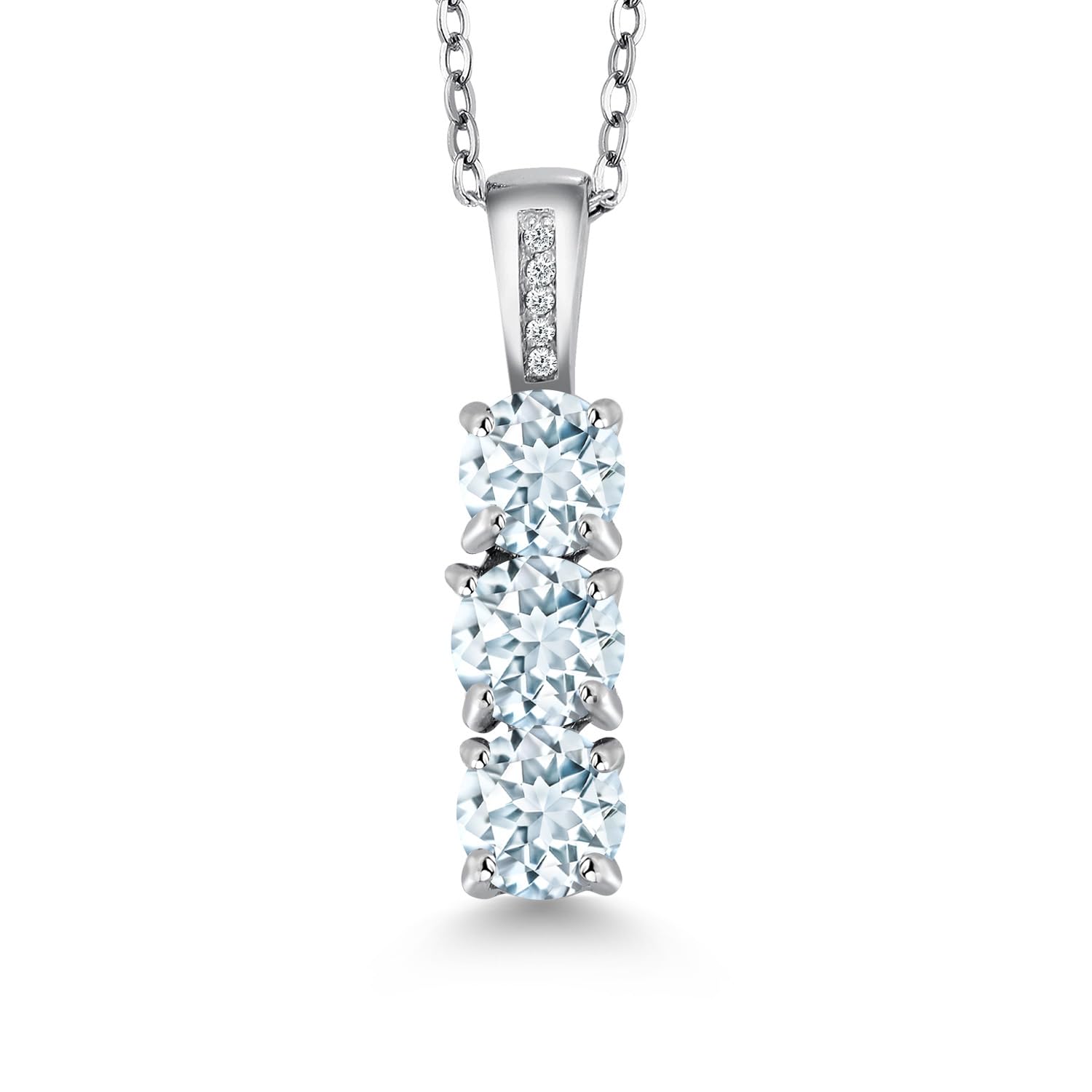 Gem Stone King Diamond & 3 Gemstone Birthstone Pendant Necklace for Women - 925 Sterling Silver Three Stone Pendant with 18