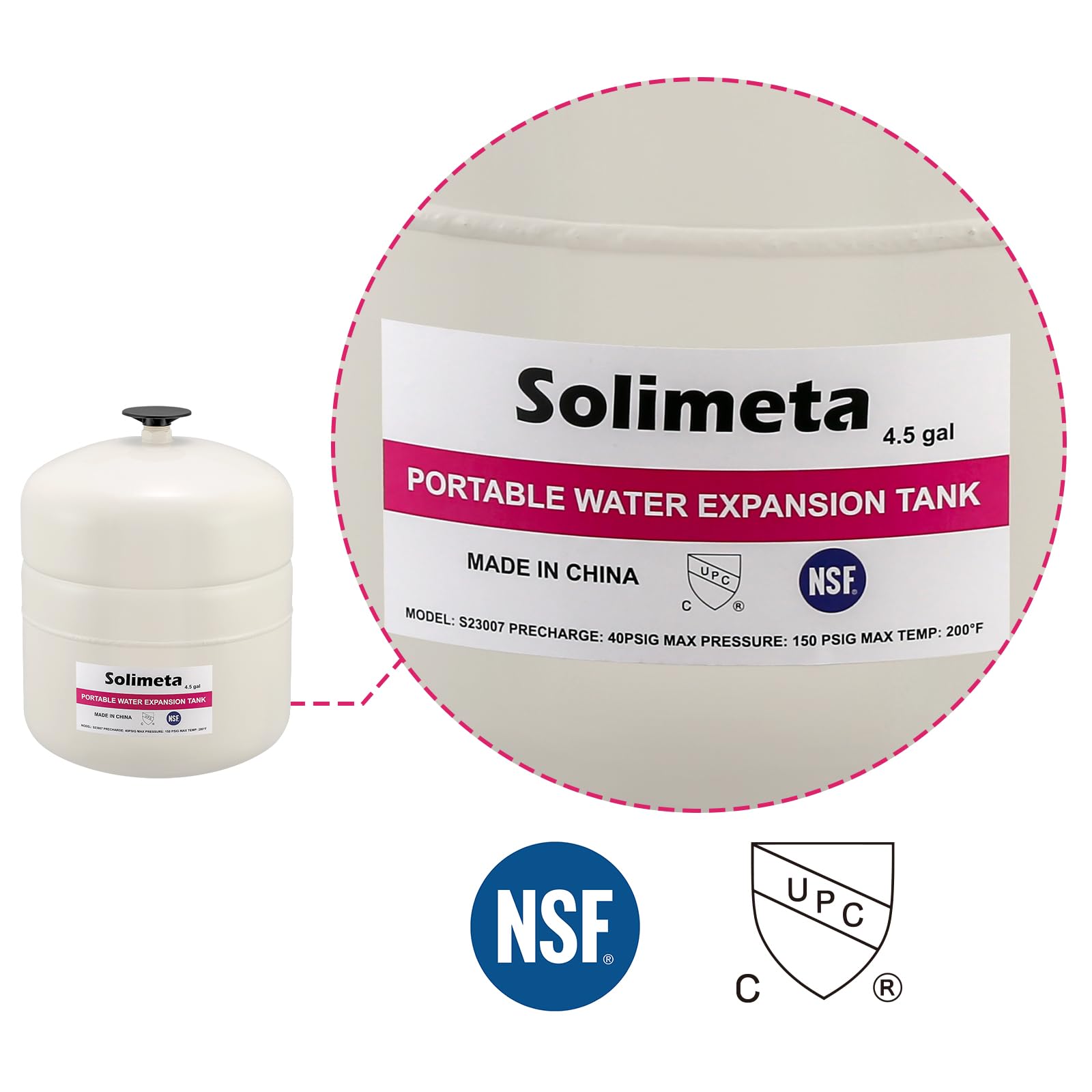 Solimeta 4.5 Gallon Thermal Expansion Tank for Water Heater - White Potable Water Expansion Tank | Prevents Pressure Buildup in Plumbing Systems | Ideal for Residential & Commercial Water Heaters
