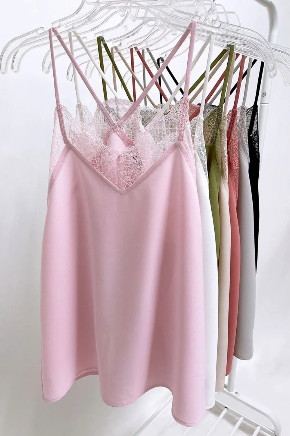 BiBi Lace Cami Solid Tank Top for Women - Sexy Lace Trim Sleeveless Blouse - Perfect for Date Night, Party & Summer Outfits