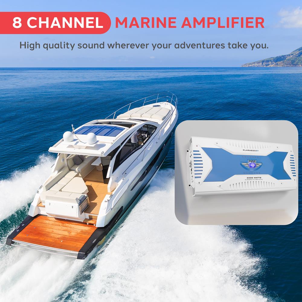 8 Channel Elite Bluetooth Marine Amplifier - High Power Waterproof Boat Audio System for Outdoor Boating, Fishing, and Marine Adventures
