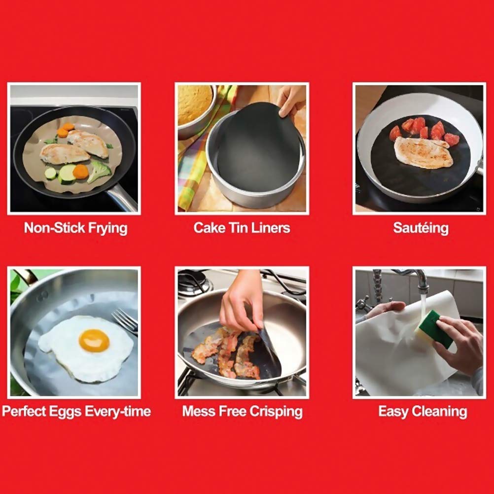 Newooh 2 Pack 24cm Round Teflon Non-Stick High Temperature Resistant Pan Liner Sheets - Perfect for Frying, Baking, BBQ & Cooking - Ideal for Kitchen, Wok & Stovetop Use