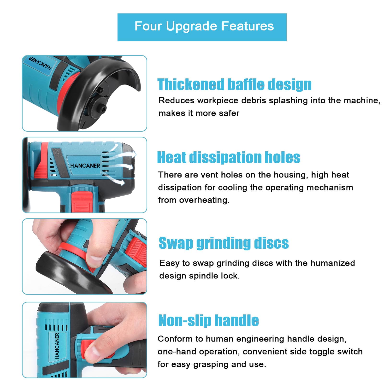 Hancaner 12V Cordless Angle Grinder with 2PCS 2000mAh Battery | 19500 RPM Mini Electric Grinder for Cutting, Polishing & Grinding | Perfect for Tile, Wood, Stone & Metal Work | DIY Projects & Professional Use