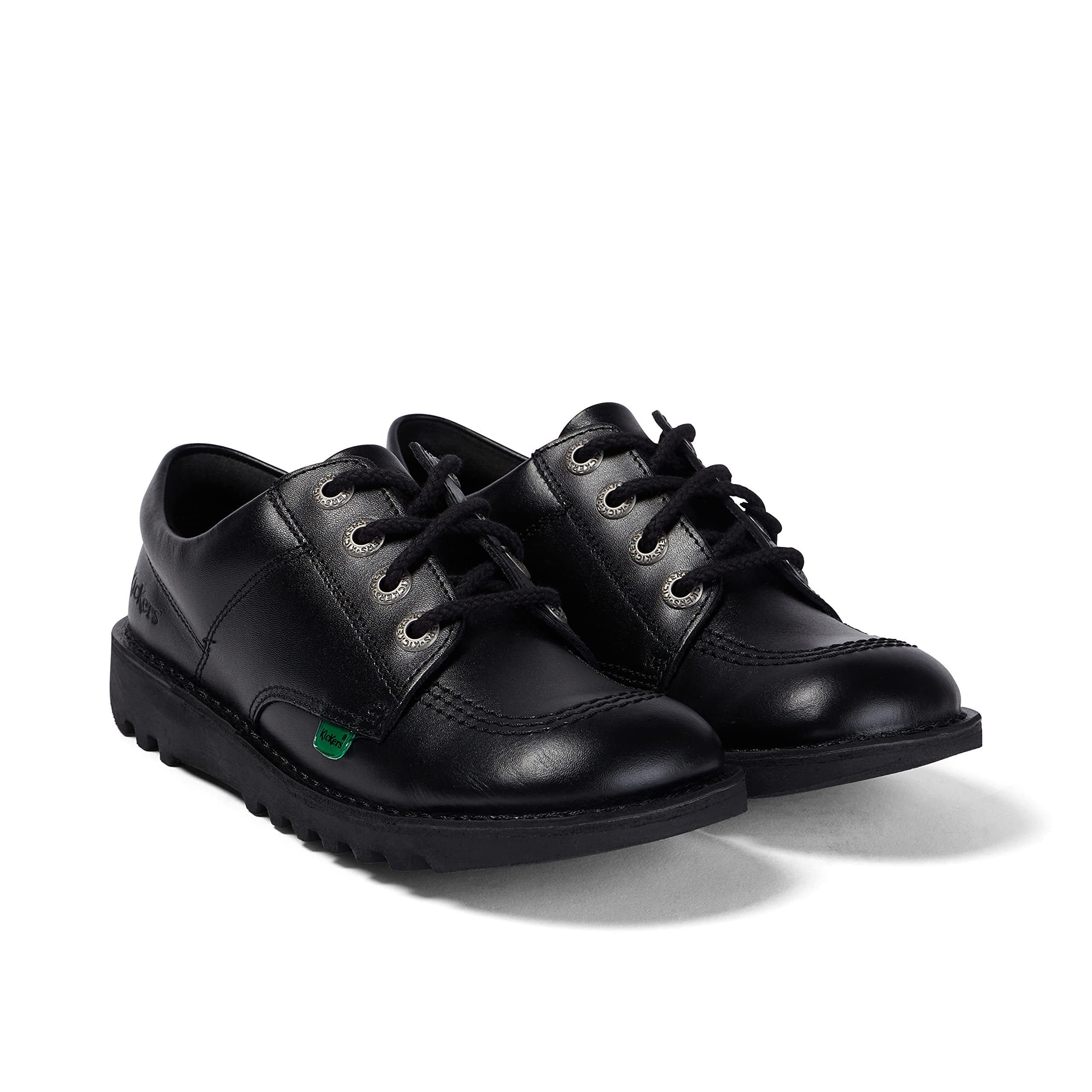 Kickers Kick Lo Y Black Leather School Shoes for Kids - Comfortable & Durable Boys' Sneakers for School, Casual Wear & Everyday Use