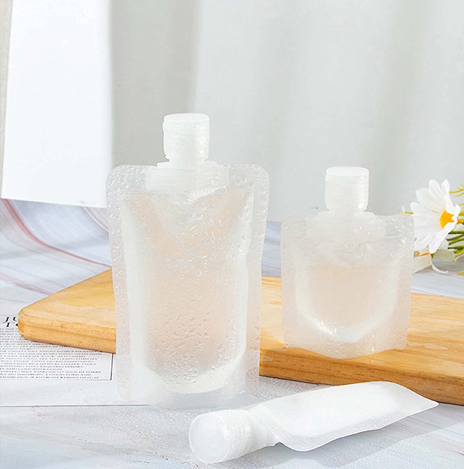 Felofix White Travel Size Refillable Empty Squeeze Pouch - Leakproof Stand Up Cosmetic Containers for Toiletries, Lotion, Shampoo & Shower Gel (30ml/50ml/100ml) - Perfect for Travel, Gym & Home Use