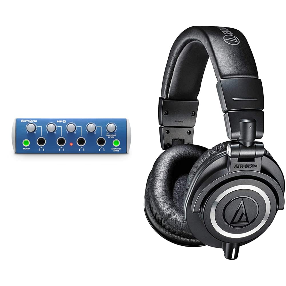 PreSonus HP4 4-Channel Headphone Amplifier & Audio-Technica ATH-M50X Professional Studio Headphones Bundle - Perfect for Music Production, Podcasting & Home Recording Studios