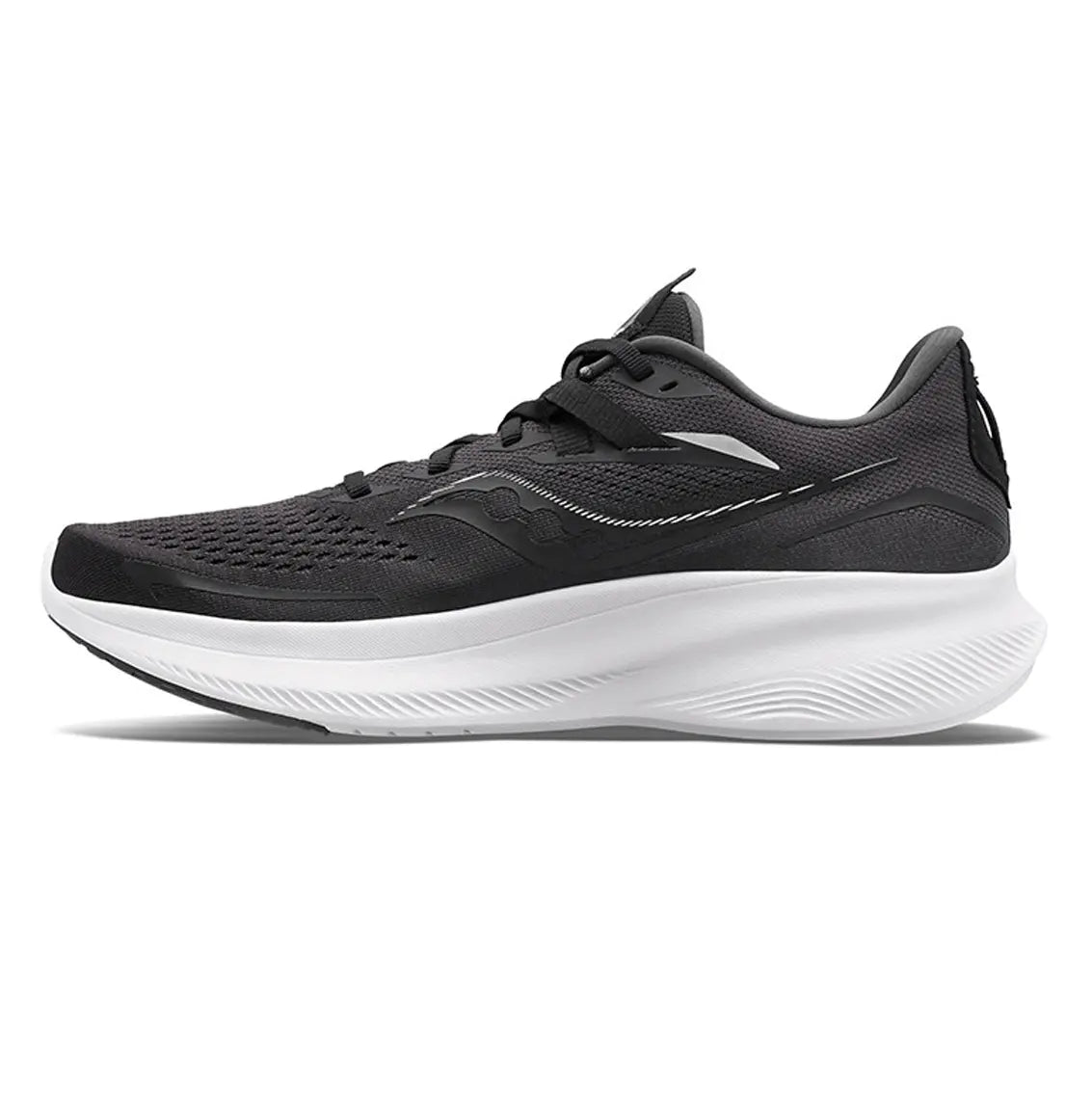 Men's Saucony Ride 15 Wide Running Shoes - Black/White - Lightweight Cushioned Sneakers for Road Running, Jogging & Gym Workouts