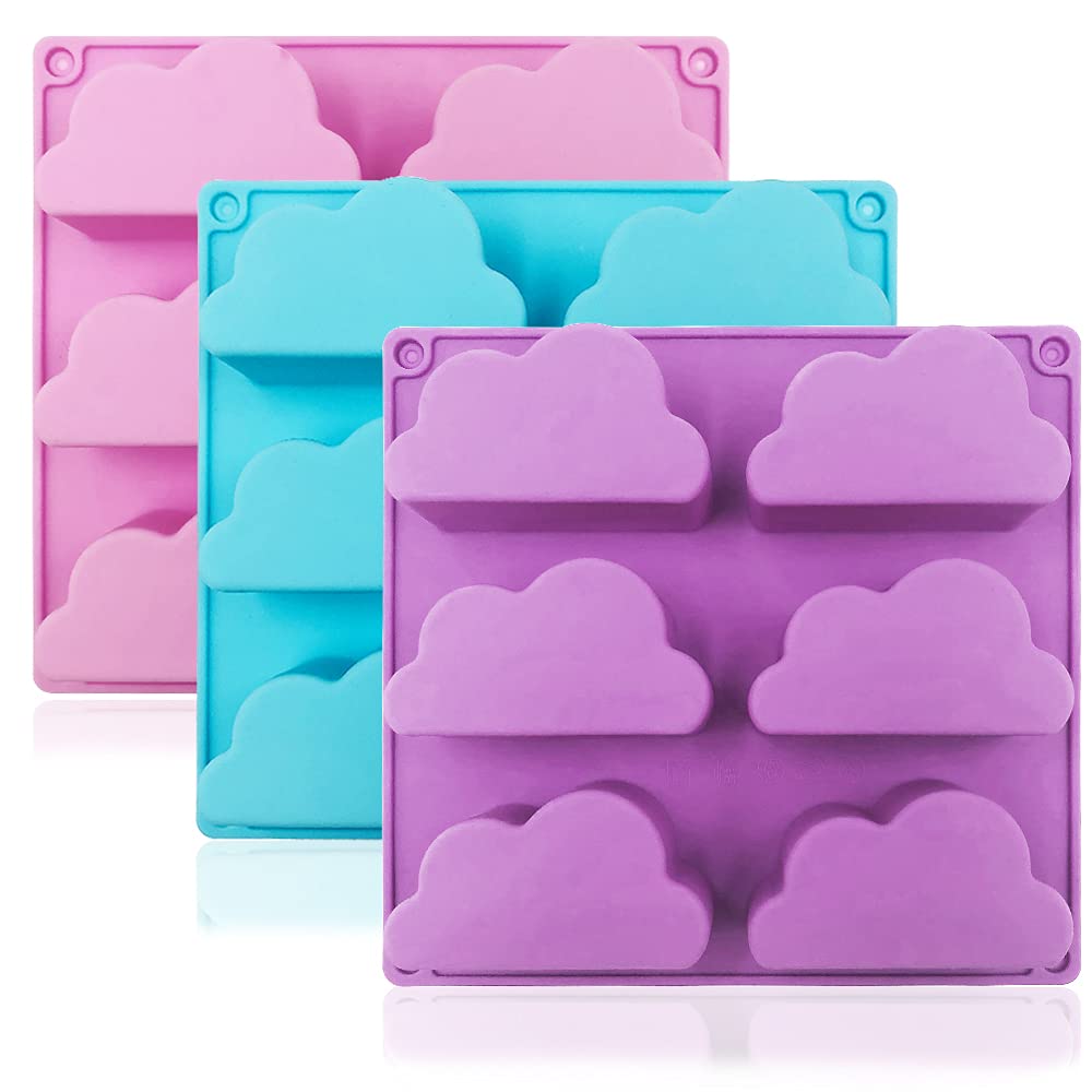 3 Pack Silicone Soap Molds for Soap Making - Cloud Shaped Soap Makers Kit, Reusable Baking Molds for Cupcakes, Puddings & DIY Crafts (Perfect for Homemade Gifts, Bath Bombs & Candle Making)
