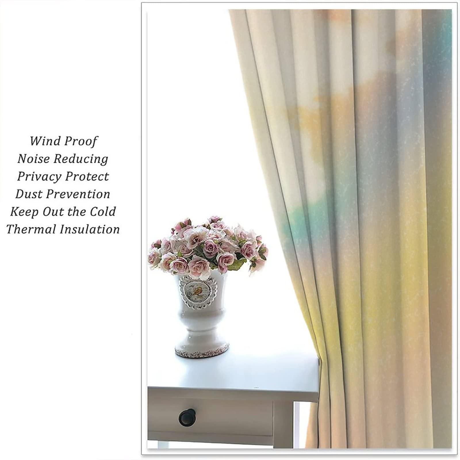 Rainbow Curtains - Pastel Yellow Aesthetic Abstract Cloud Design for Kitchen, Bedroom, Living Room & Dorm - 42x63 Inch Window Treatment - Perfect for Boho Decor & Cozy Home Atmosphere