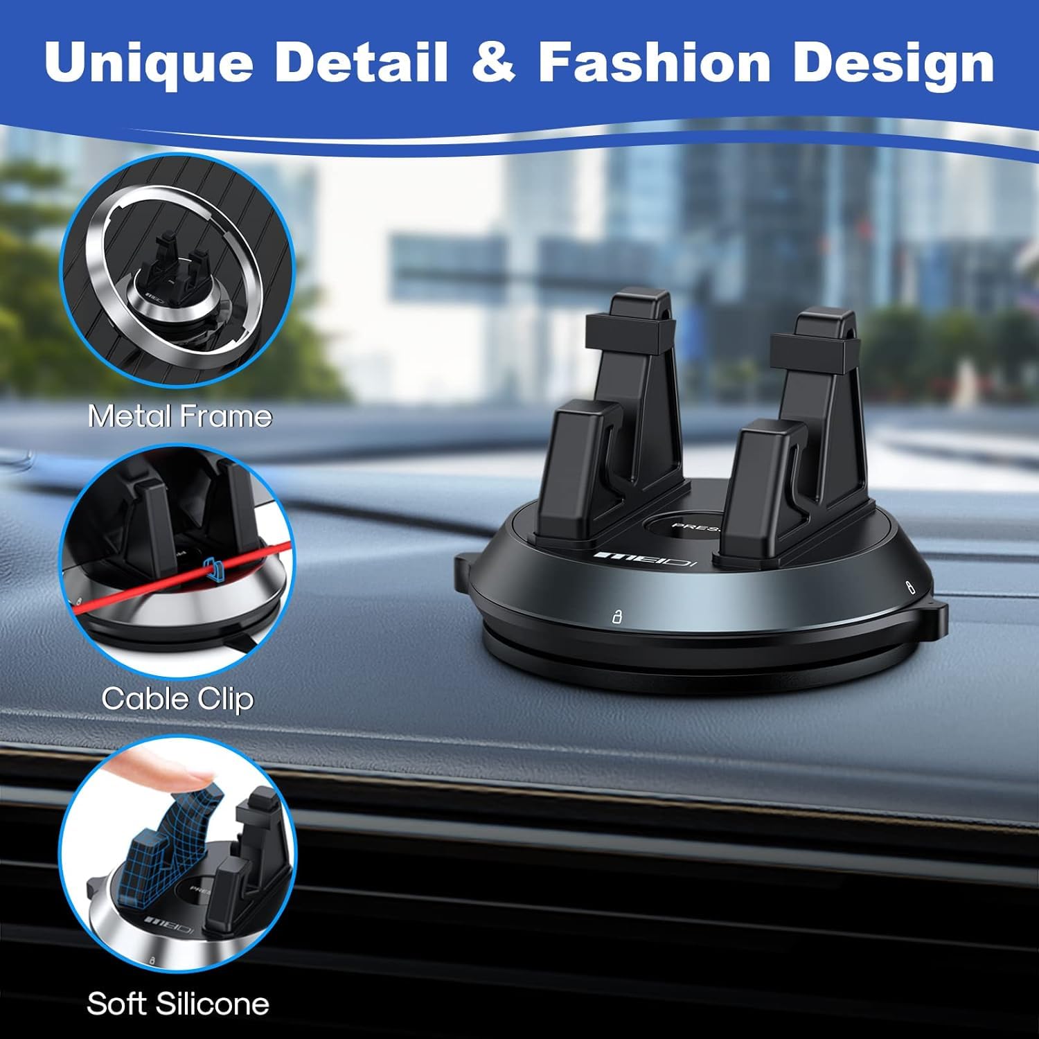 MEIDI Dashboard Car Phone Mount Holder - 360° Rotatable & Removable Phone Cradle for iPhone, Samsung & Android Smartphones - Perfect for Hands-Free Driving, GPS Navigation & Safe Commuting