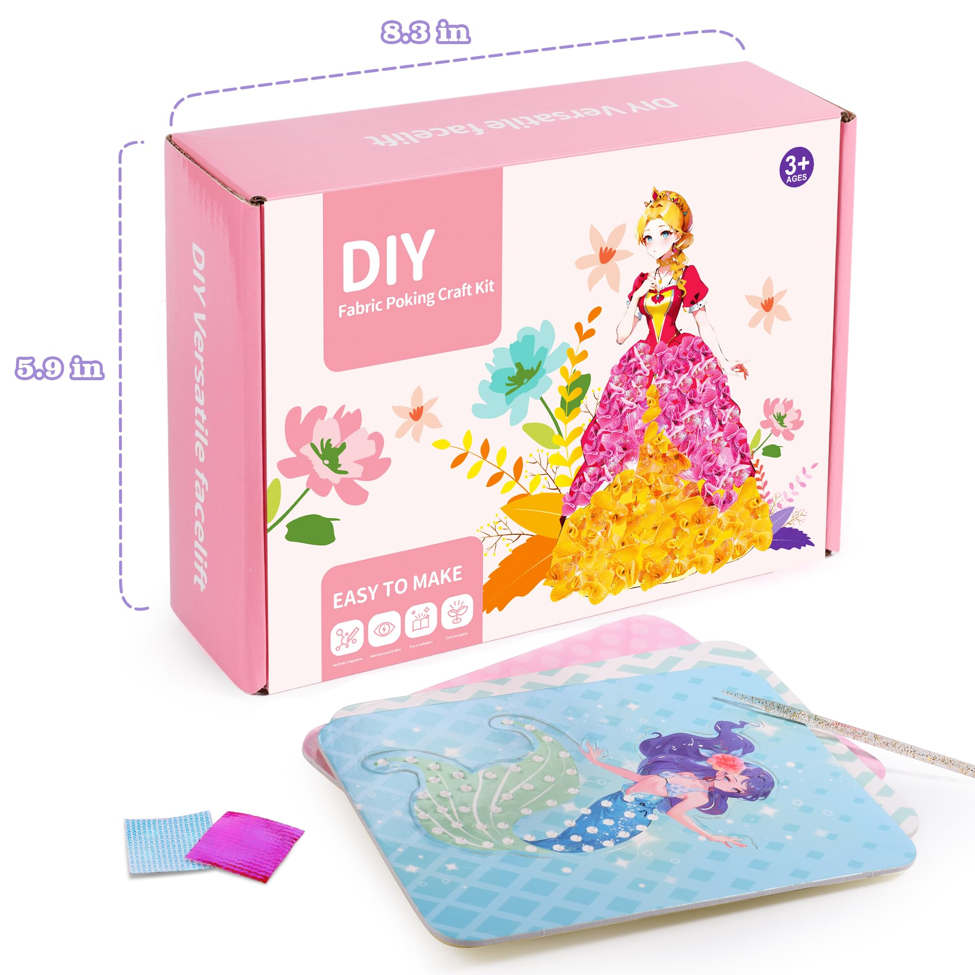 Princess Fabric Poking Art Kits for Girls - 12 Mess-Free Craft Boards | Creative DIY Birthday Gifts for Kids Ages 4-8 | Easter Basket Stuffers & Party Favors | Perfect for Home, Classroom & Travel Activities