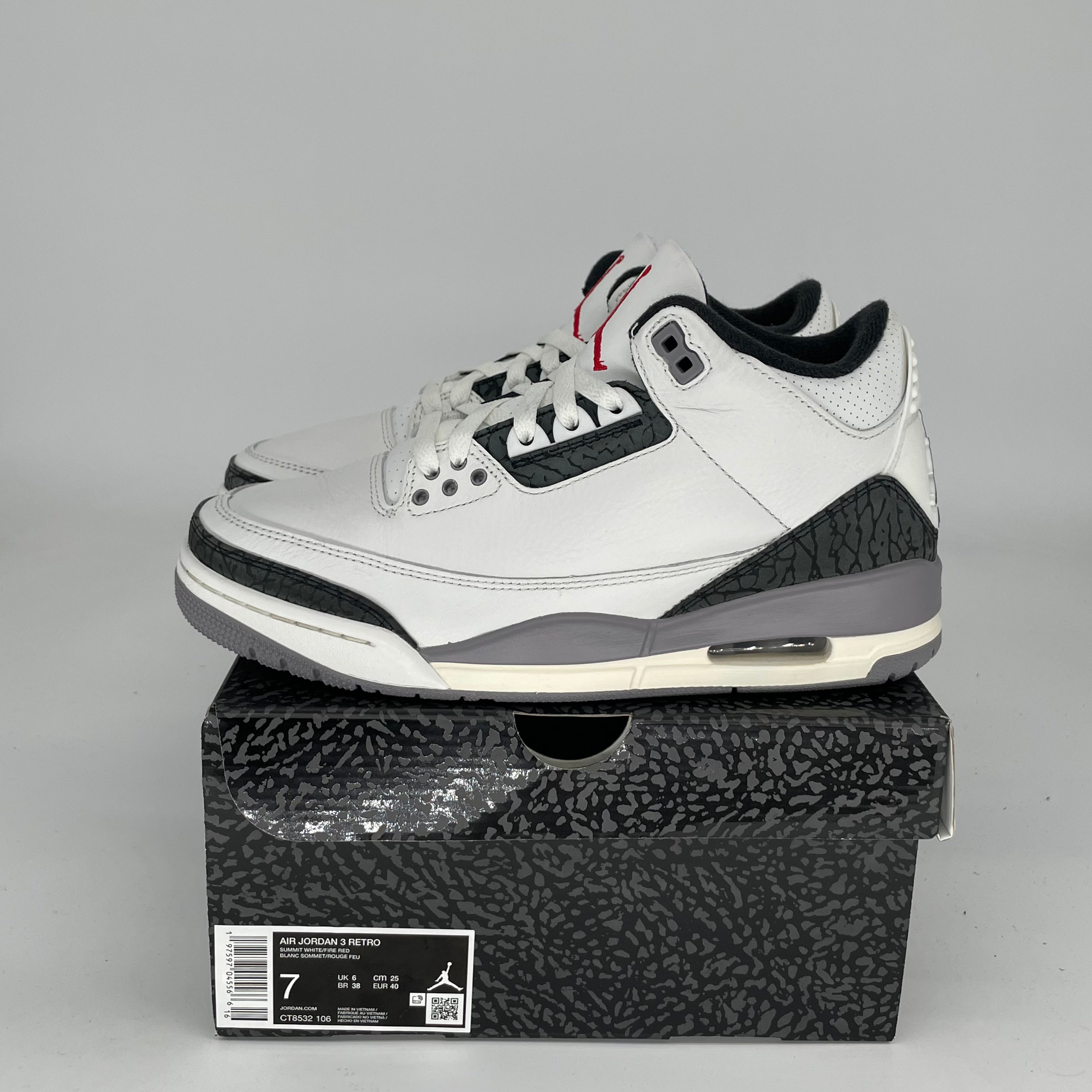 Original Air Jordan 3 Retro 'Cement Grey' Men's Basketball Shoes - Size 7 (CT8532-106) for Streetwear & Sneaker Collection