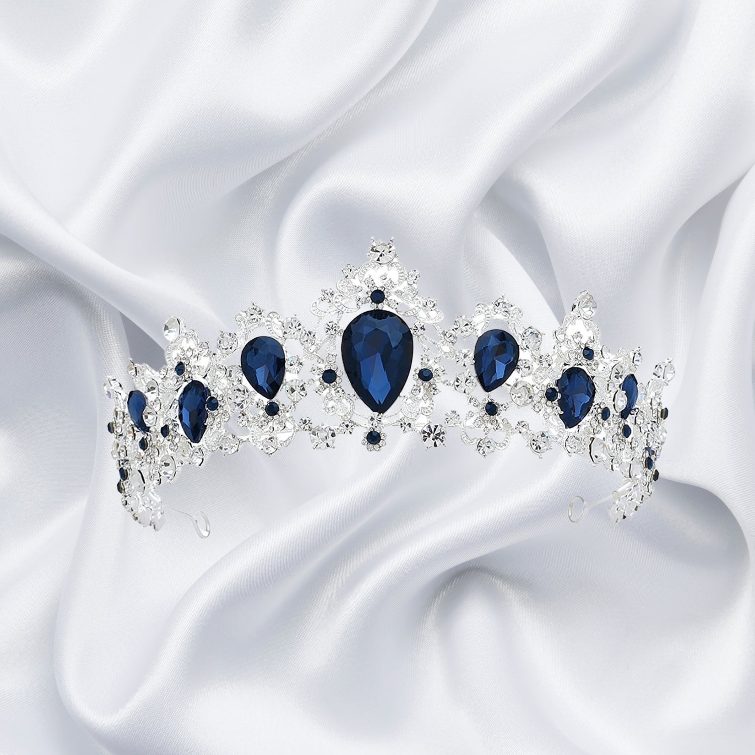 Blue Tiara Crown for Women - Frozen Elsa Princess Crown Hair Accessory | Gothic Wedding Tiara for Bride | Black Crystal Hairpiece for Birthday, Quinceañera, Pageant & Prom | Perfect for Cosplay, Costume Parties & Special Events