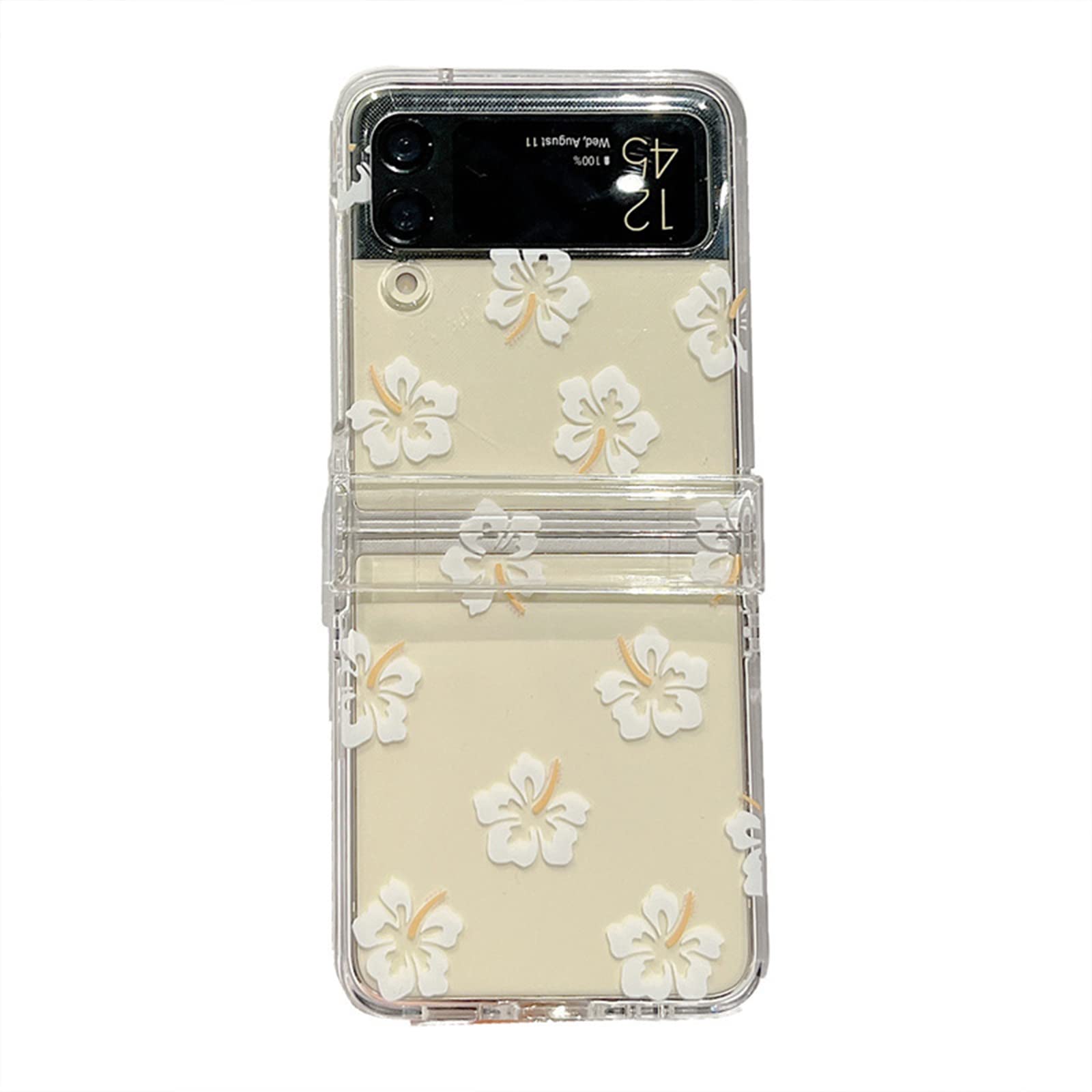 Cute Flower Painting Clear Hard PC Protective Case for Samsung Galaxy Z Flip 4 5G with Hinge Protection - Durable Phone Cover for Women & Girls (White) | Perfect for Everyday Use, Travel & Style Protection