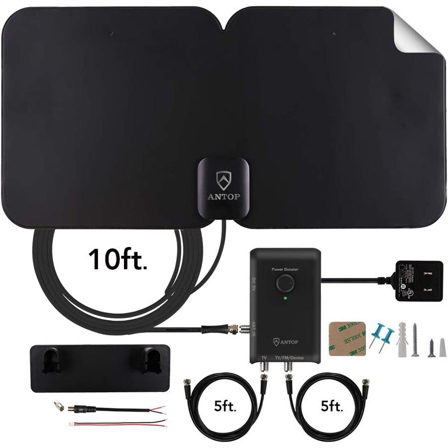 ANTOP AT 800SBS HD Smart Panel Antenna - Amplified HDTV & FM Indoor/Outdoor Digital TV Antenna for Clear Reception - Perfect for Home, RV, Camping & Remote Areas