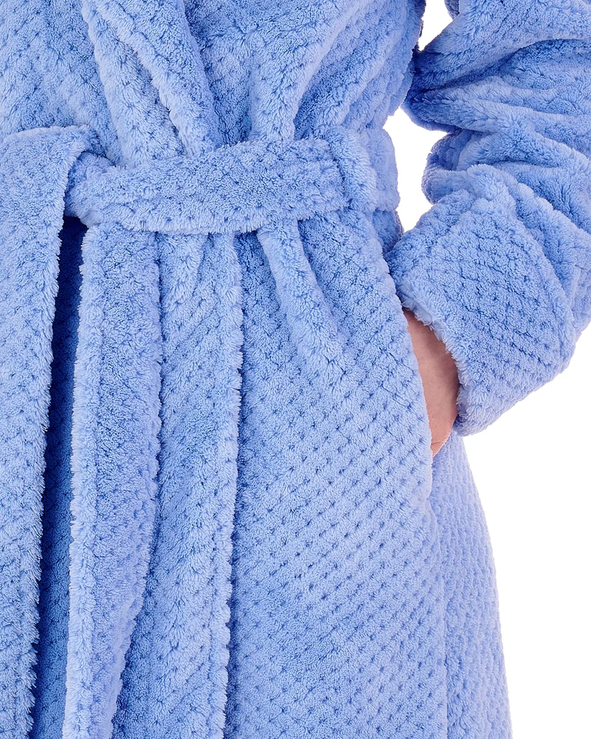 Slenderella Women's Waffle Fleece Shawl Collar Wrap Dressing Gown - Long Bath Robe for Ladies - Small Size - Soft Blue - Perfect for Spa, Lounging & Relaxation at Home