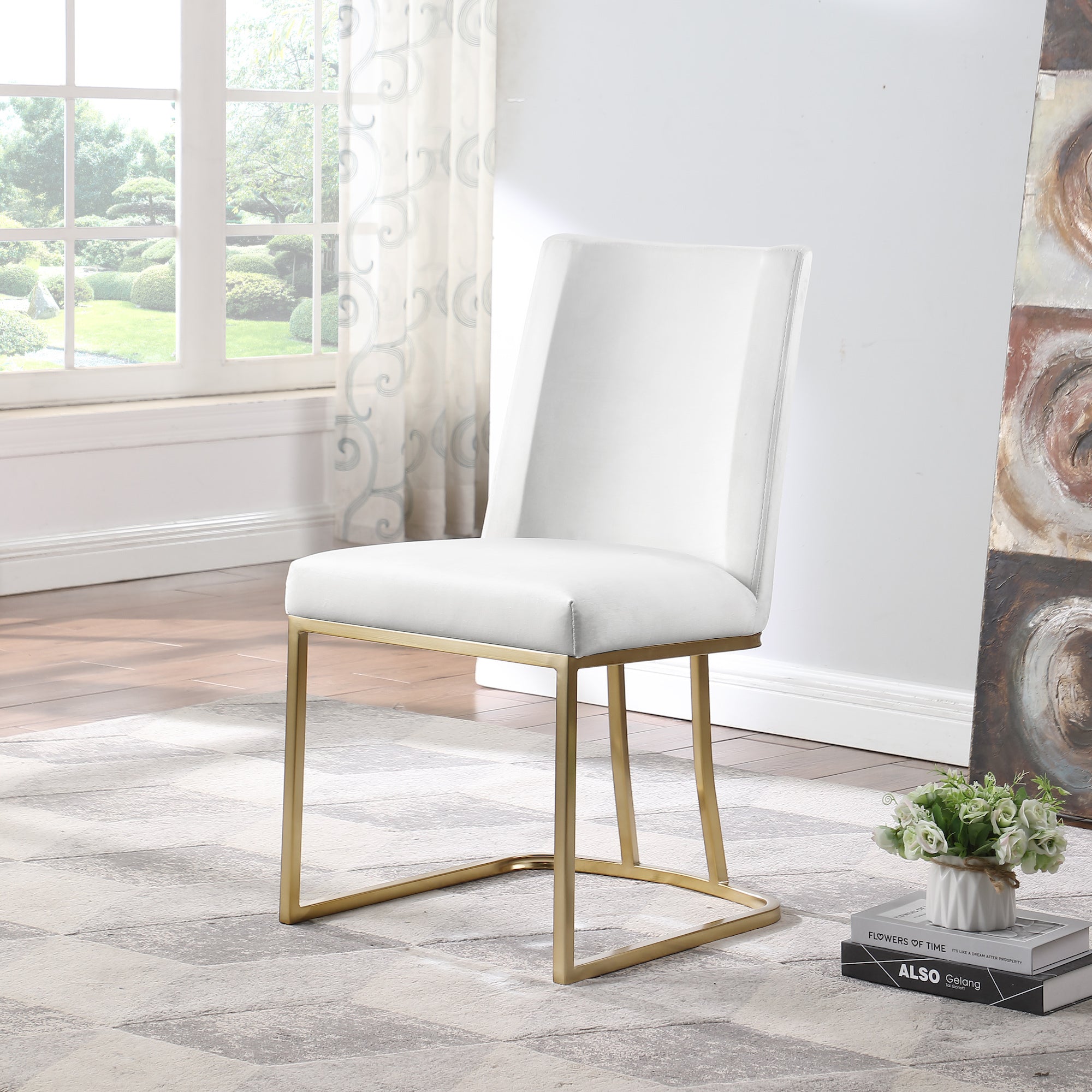 Luxury Velvet Dining Chairs Set of 2 - Modern Upholstered Side Chairs with Gold Metal Legs, White - Perfect for Kitchen, Dining Room & Home Decor