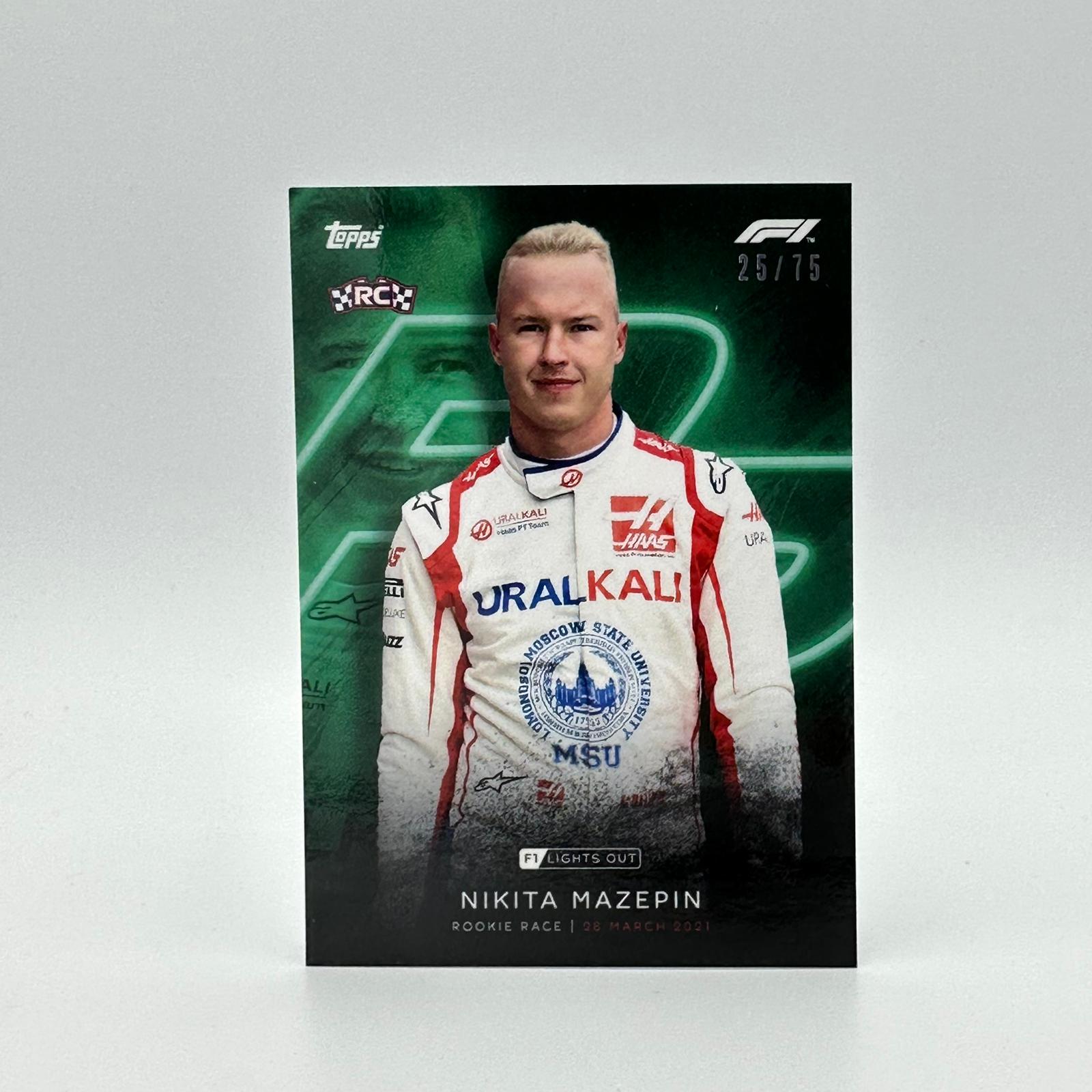75 Nikita Mazepin F1 Racing Driver Green Parallel Collectible Card - Perfect for F1 Fans, Sports Memorabilia Collectors, and Trading Card Enthusiasts