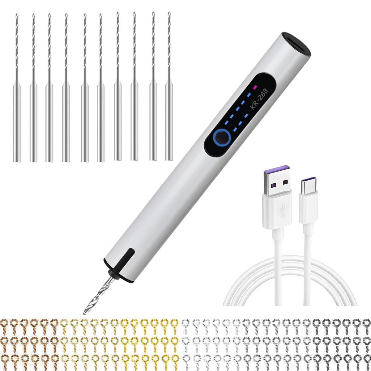 Resin Drill Pin Vise Hand Tool with 20-Piece Drill Bit Set & Eye Screws - Perfect for DIY Resin Jewelry Making, Woodworking, Clay Crafts & Keychain Art Projects - White Crafting Tool Kit for Hobbyists & Artists
