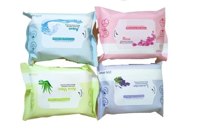 LANELLIE Refreshing Facial Wet Wipes - 4 Pack with Different Fragrances for Face & Travel | Gentle Cleansing Wipes for Women, Men & Kids | Perfect for On-the-Go, Gym, Makeup Removal & Skincare