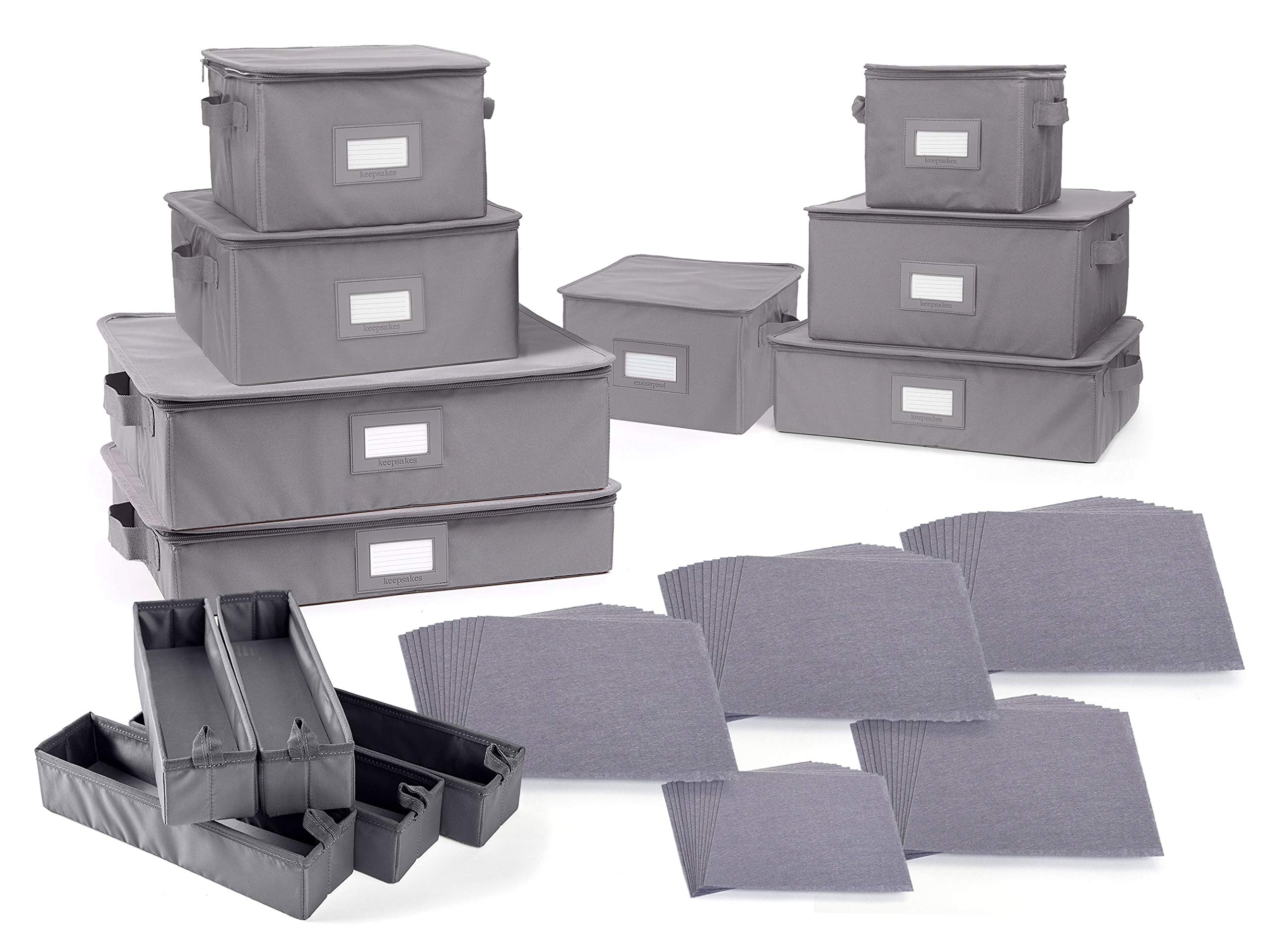 Covermates Keepsakes Dish Storage Box – Stackable Organizer with Reinforced Handles for China, Glassware & Collectibles – Durable Graphite Kitchen Storage Solution for Dining Room, Buffet or Display Cabinet