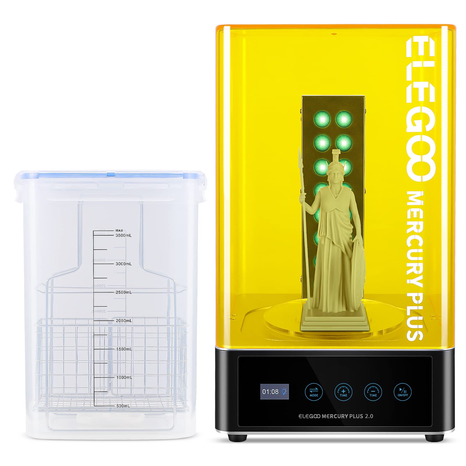 ELEGOO Mercury Plus 2.0 Large Wash and Cure Machine for LCD/SLA/DLP 3D Printing Resin Models with Rotary Curing Turntable & Washing Bucket - Perfect for Post-Processing 3D Prints at Home or Studio