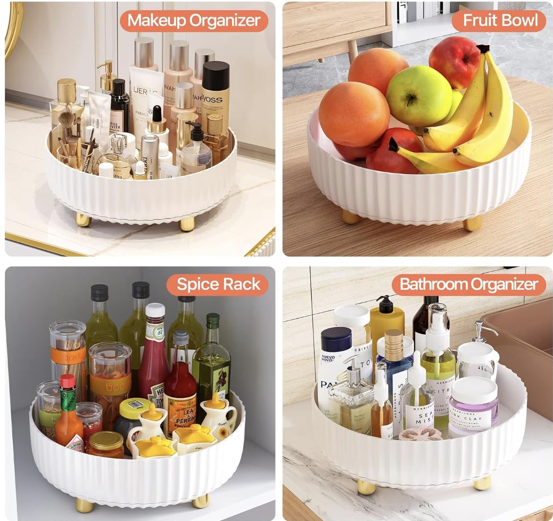 CasaLuxe 10 Inch White Lazy Susan Turntable - 360° Rotating Tray for Kitchen, Dining Table, Makeup Organizer, Bathroom & Cabinet Storage | Multipurpose Spinning Organizer for Home & Office Use