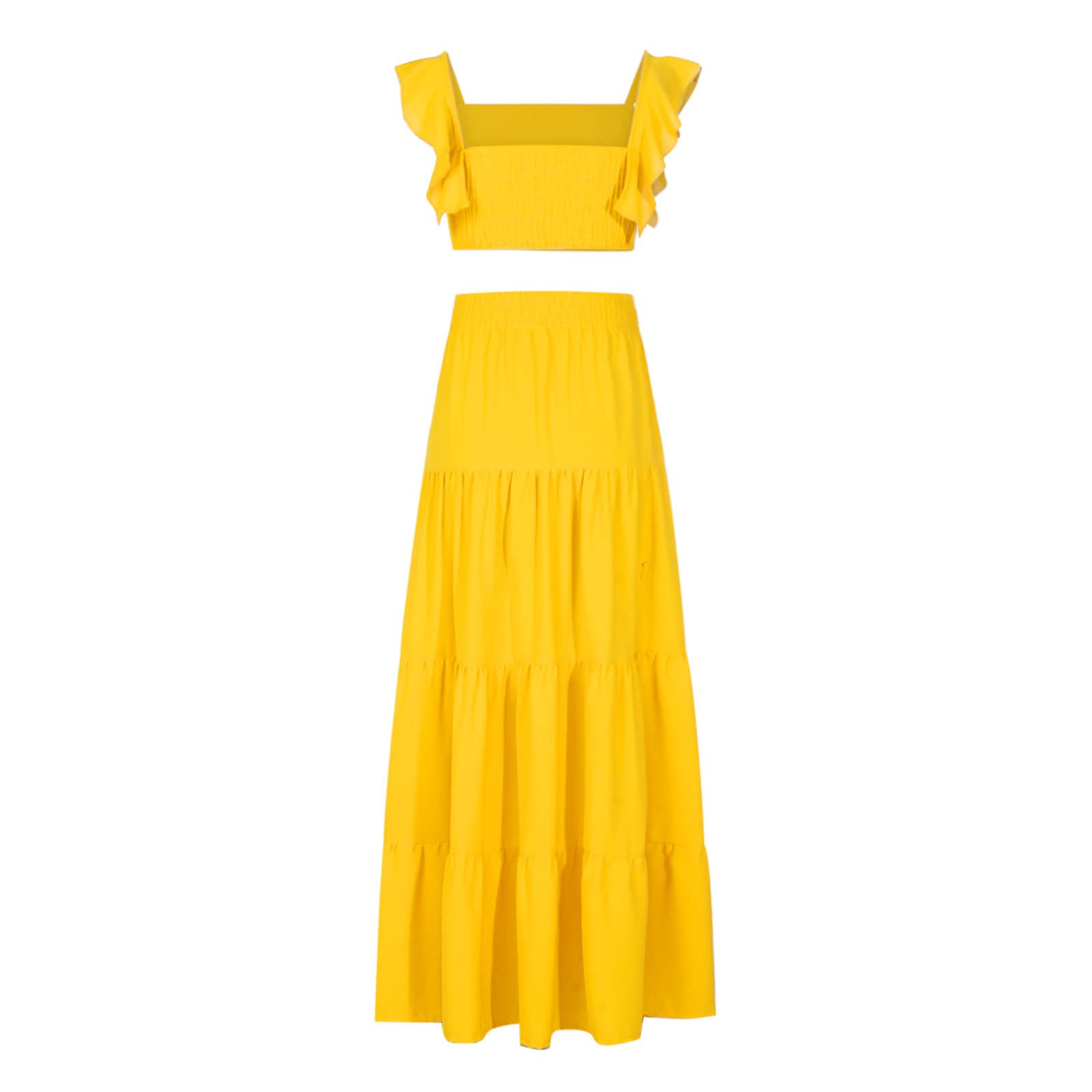 2 Piece Skirt Sets for Women - Summer Fashion Outfits with Ruffle Shoulder Straps & Sleeveless Crop Tops + A-Line Maxi Skirts | Beach Vacation, Date Night, Casual Wear