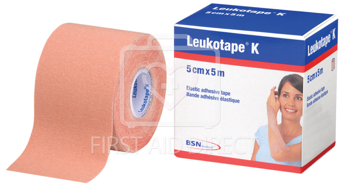 LEUKOTAPE K Elastic Adhesive Tape - 5cm x 5m Beige | Sports Injury Support, Blister Prevention & Wound Care | Ideal for Athletes, Runners & Medical Use